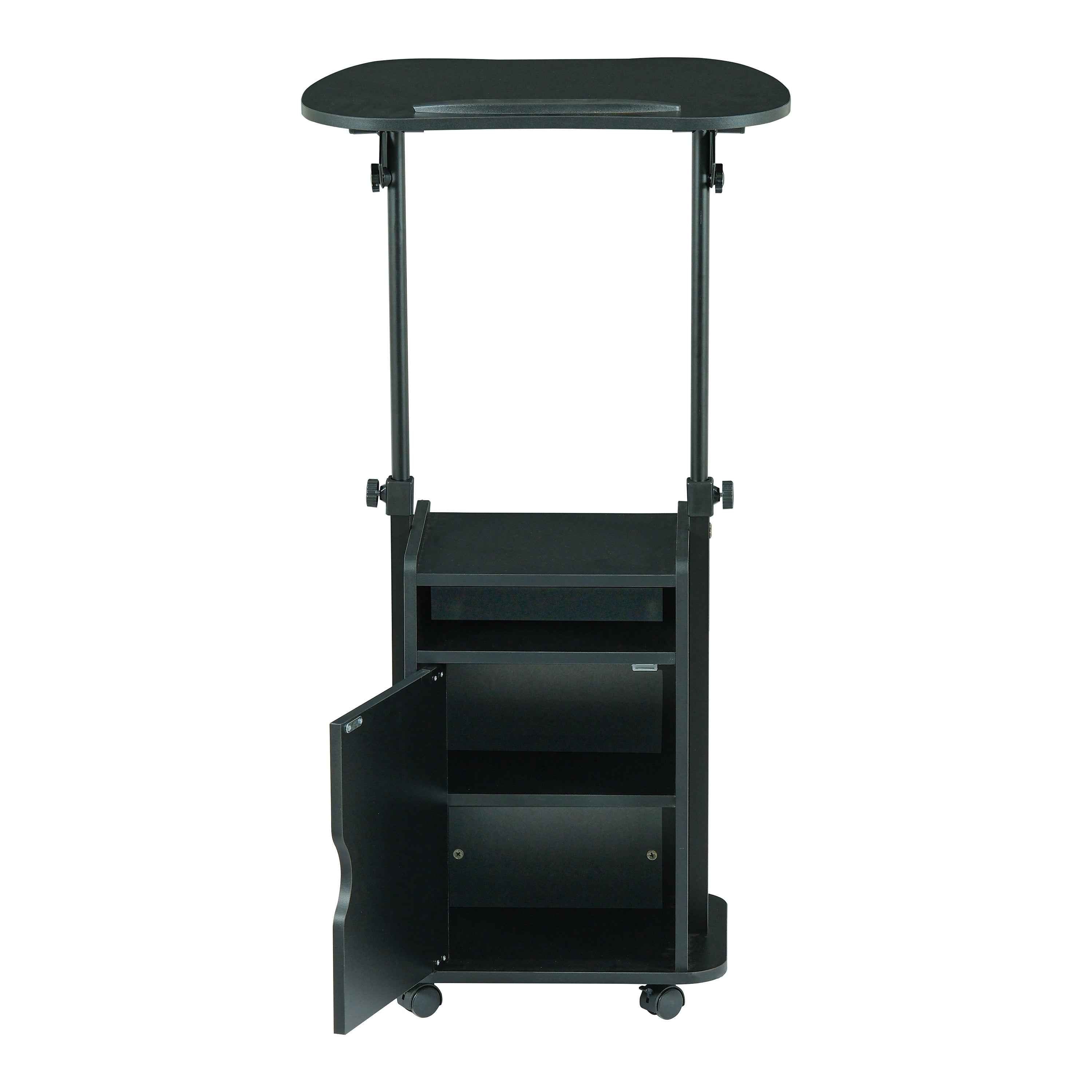 Techni Mobili Sit-to-Stand Rolling Adjustable Laptop Cart With Storage, Black