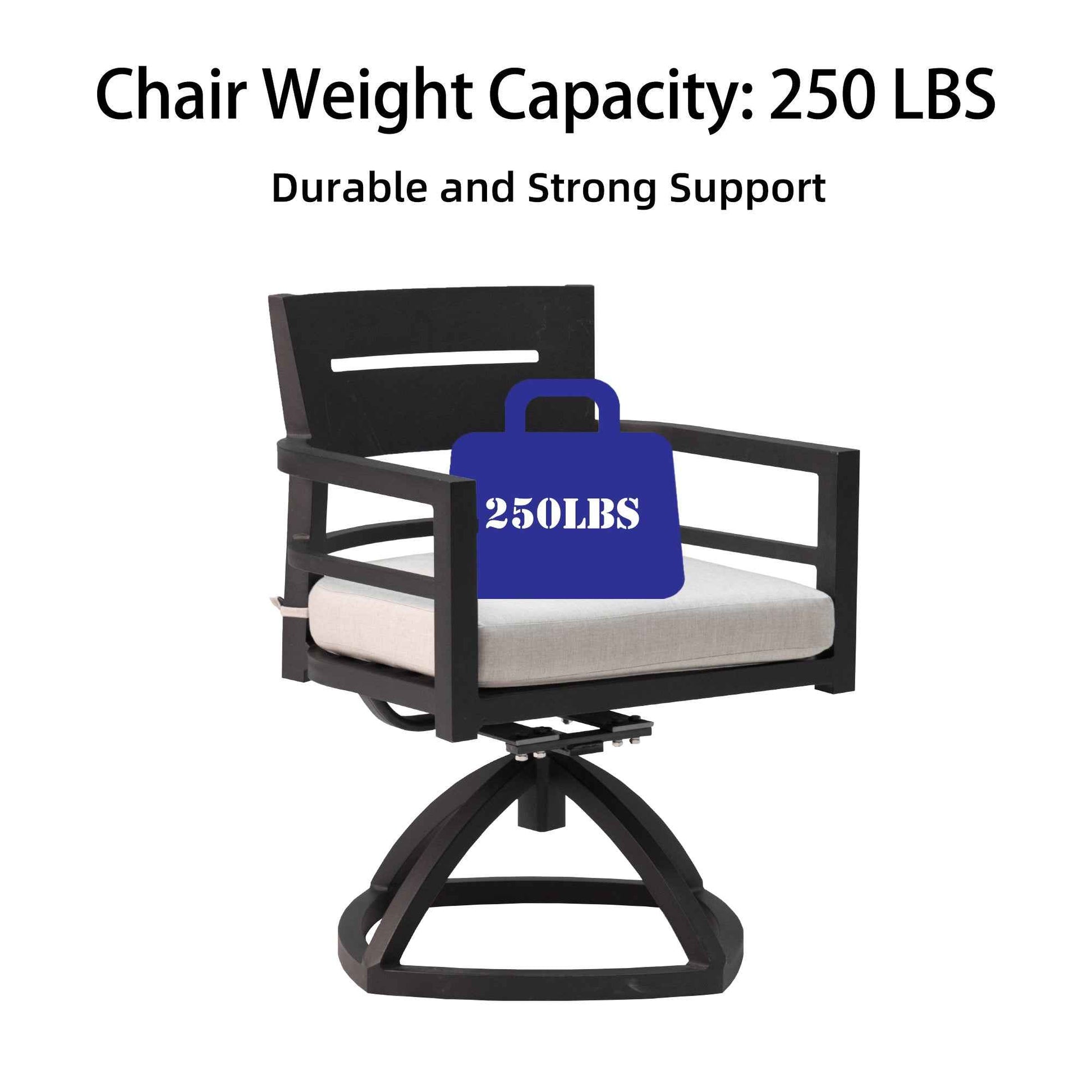 7-Piece Outdoor Patio Aluminum Furniture, Modern Dining Set, including 4 Dining Chairs & 2 Swivel Rockers Sunbrella Fabric Cushioned and Rectangle Dining Table with Umbrella Hole, Ember Black