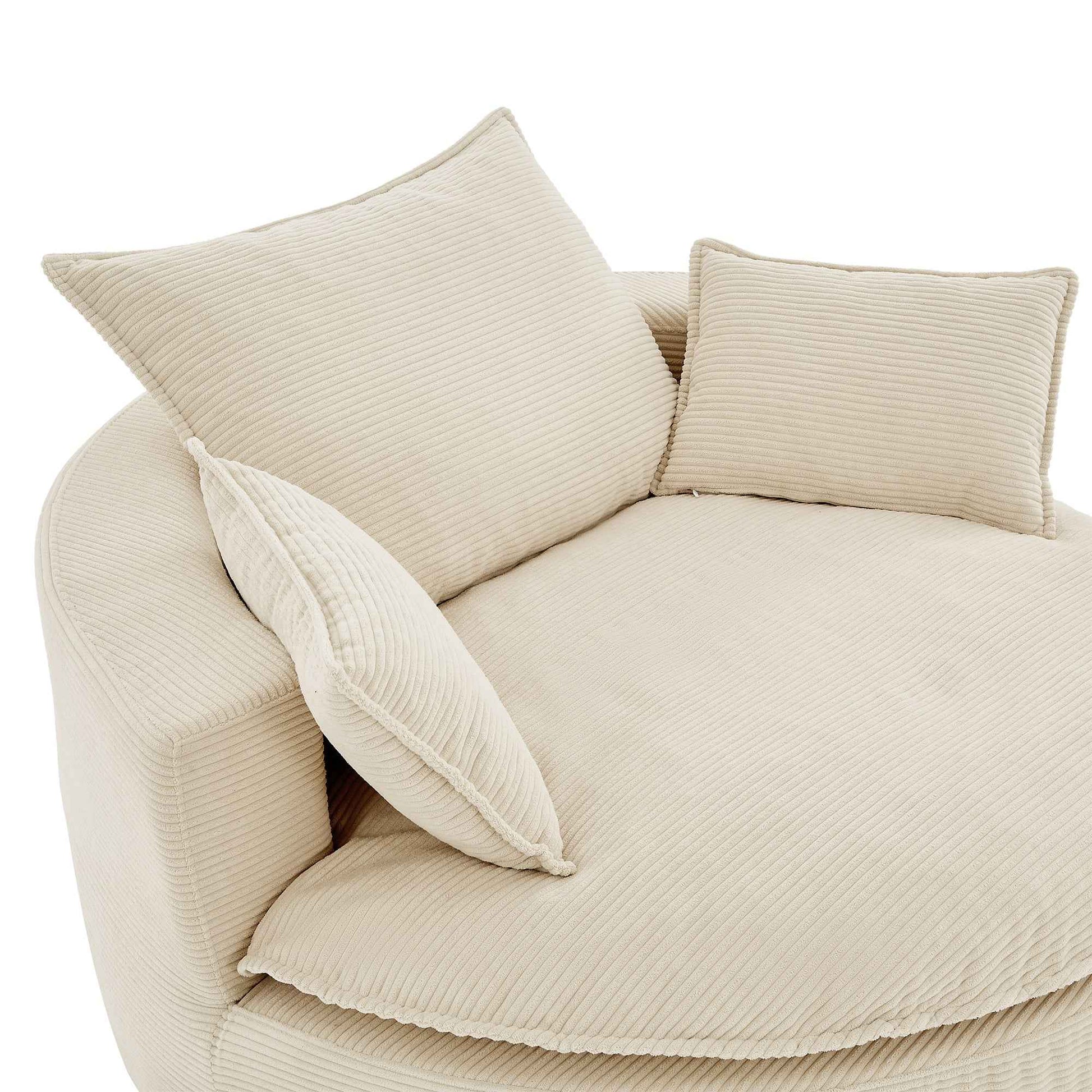 Accent Barrel Chair 360° Swivel Sofa Chair with Dual-layer Cushion and 3 Removable Pillows, Beige Corduroy, 57.5'