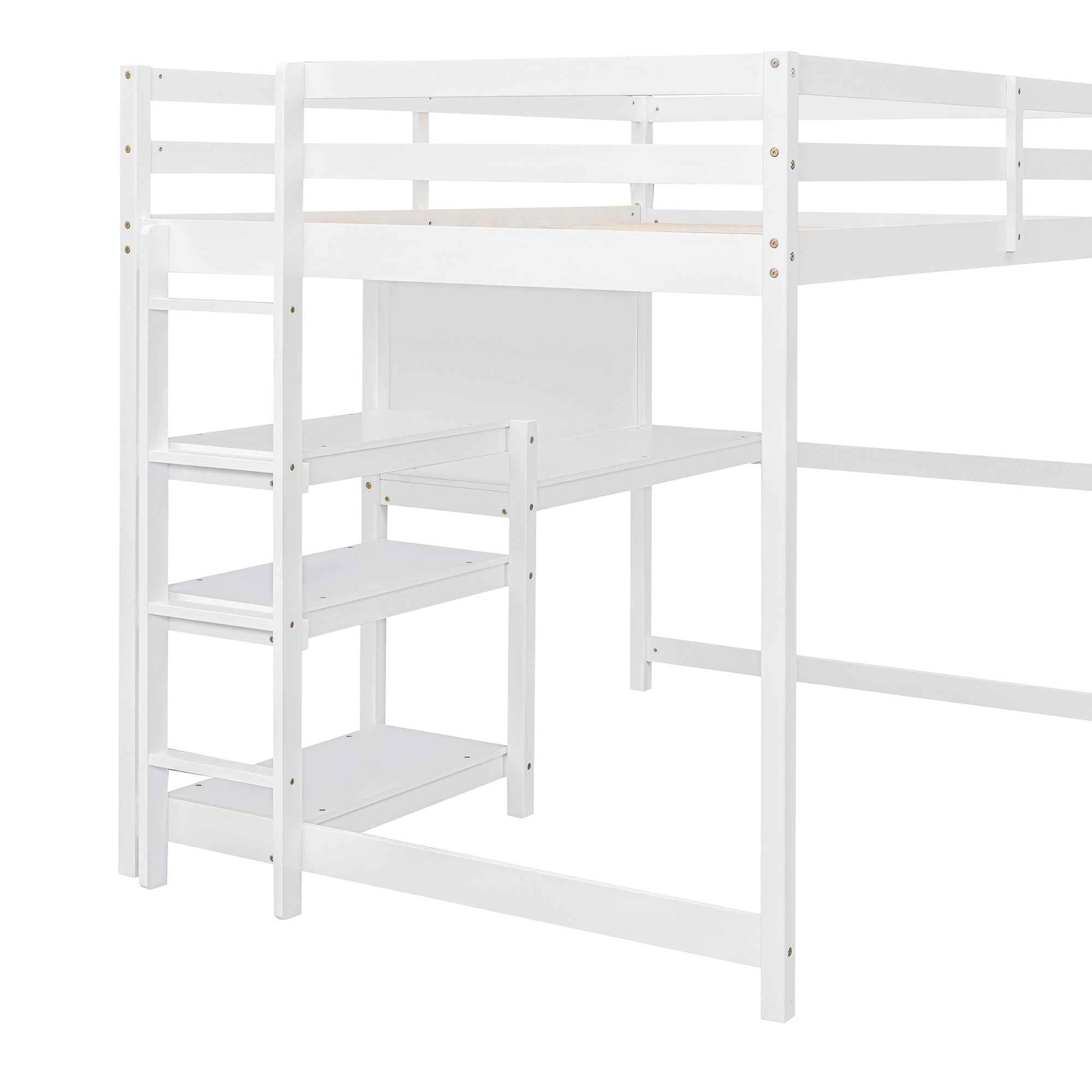 Hearth & Haven Chloe Full Loft Bed with Shelves, Desk and Writing Board, White