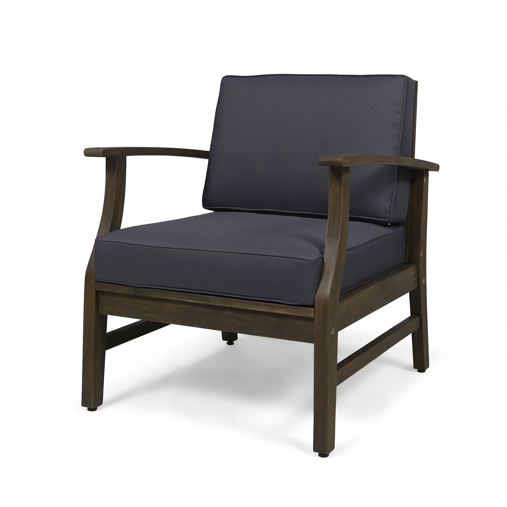 Enchanting Outdoor Club Chair with Slat Panel Design and Water Resistant Cushion, Dark Grey