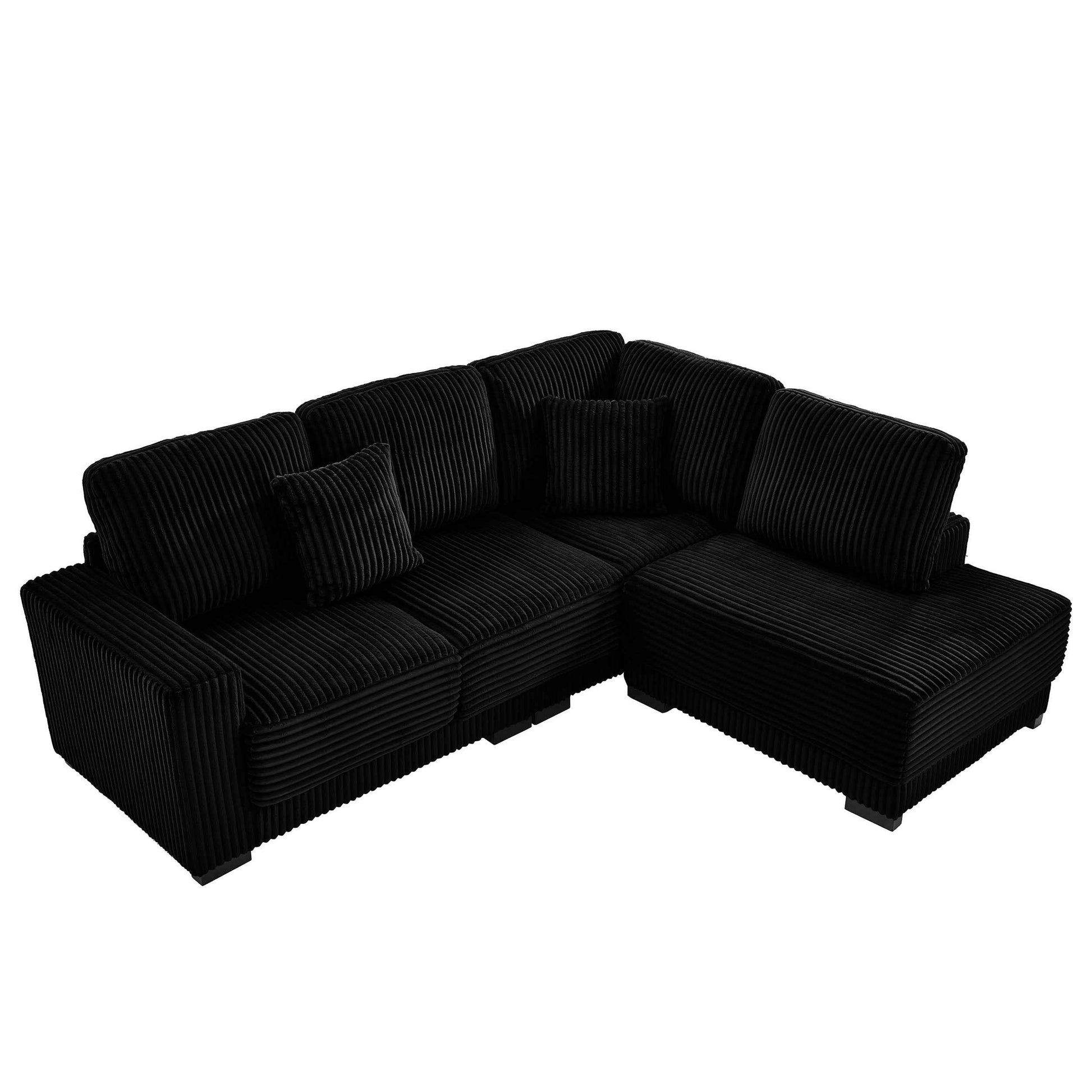 93' Sectional Sofa, L Shaped Sofa Couch with Reversible Chaise Lounge, Upholstered Soft Corduroy Couch for Living Room, Apartment (Black)