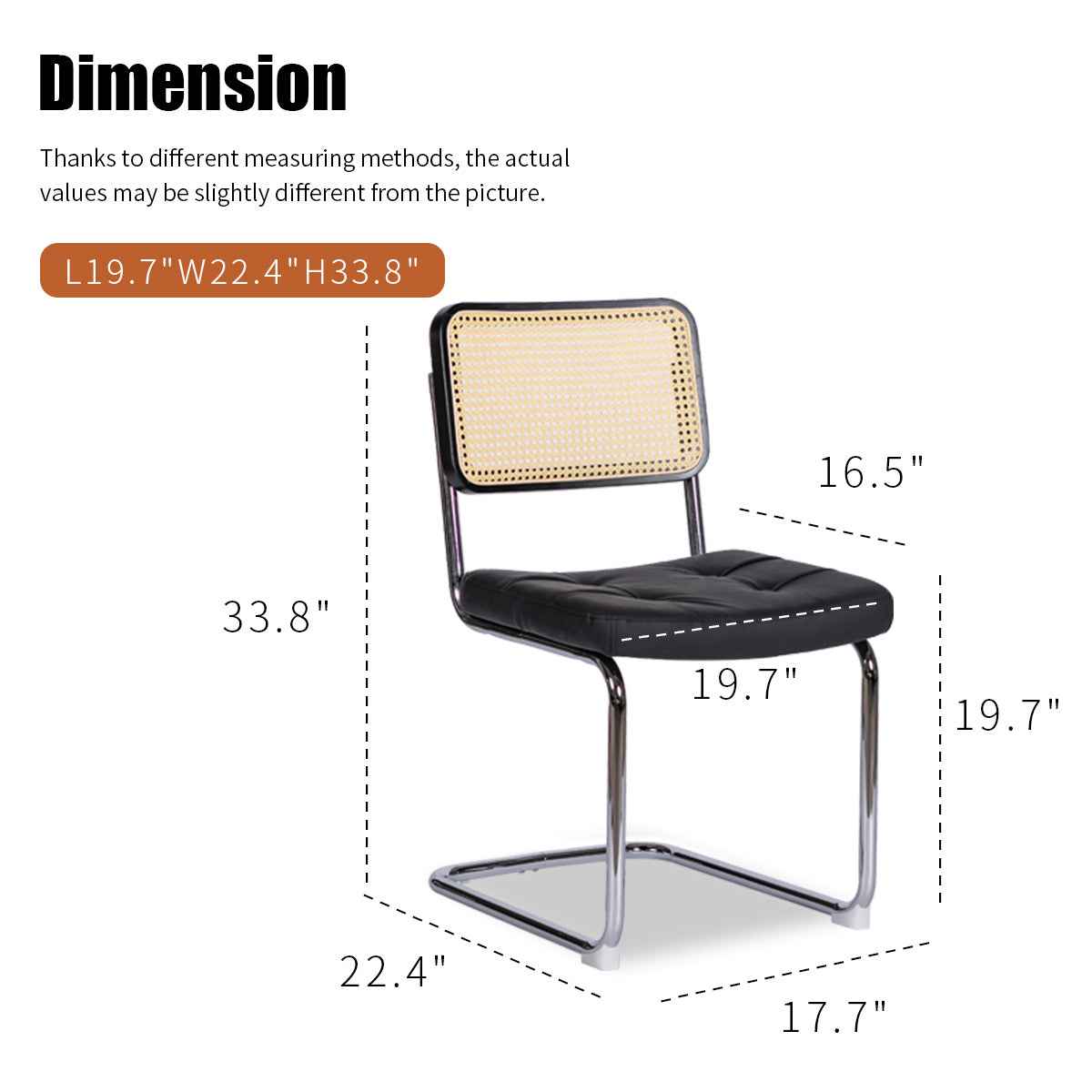 Dining Chairs Set of 2, Fauex Leather Rattan Side Accent Chairs with Chrome Legs, Modern Mid Century Breuer Designed Chairs, Upholstered Dining Living Room Kitchen Chairs (Black-2pcs)