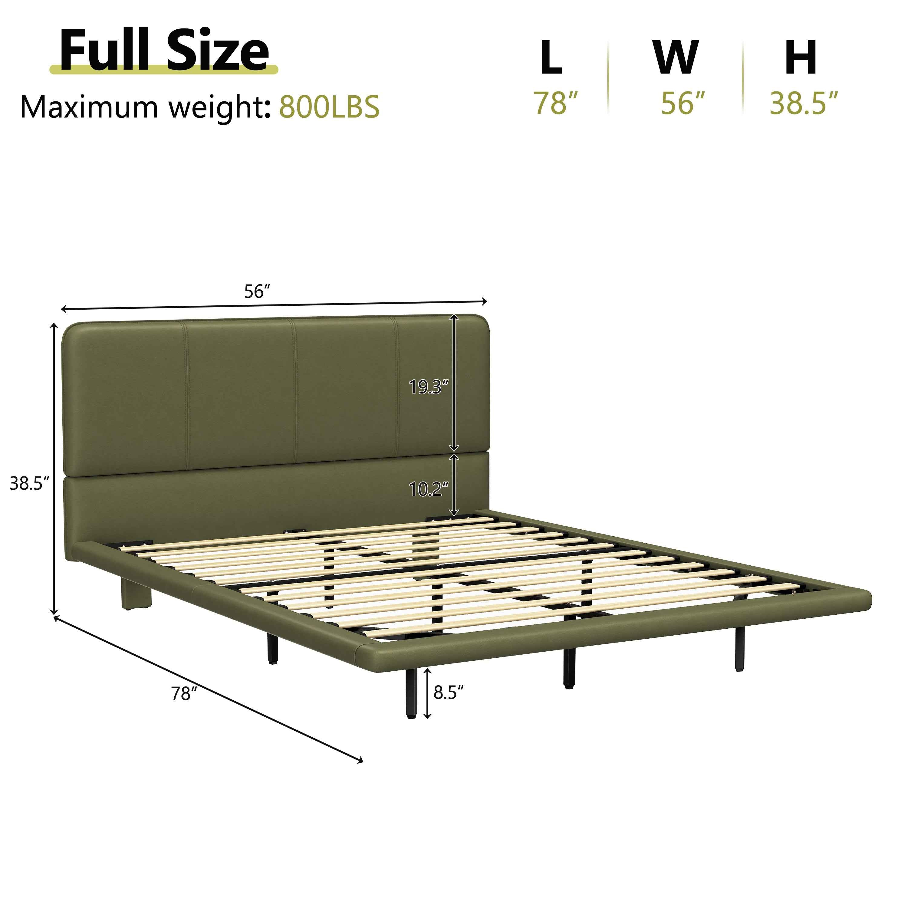 Floating Bed Frame with LED Light, Modern PU Leather Platform Bed, No Boxing Spring Needed, Assemble Easily, Full Size