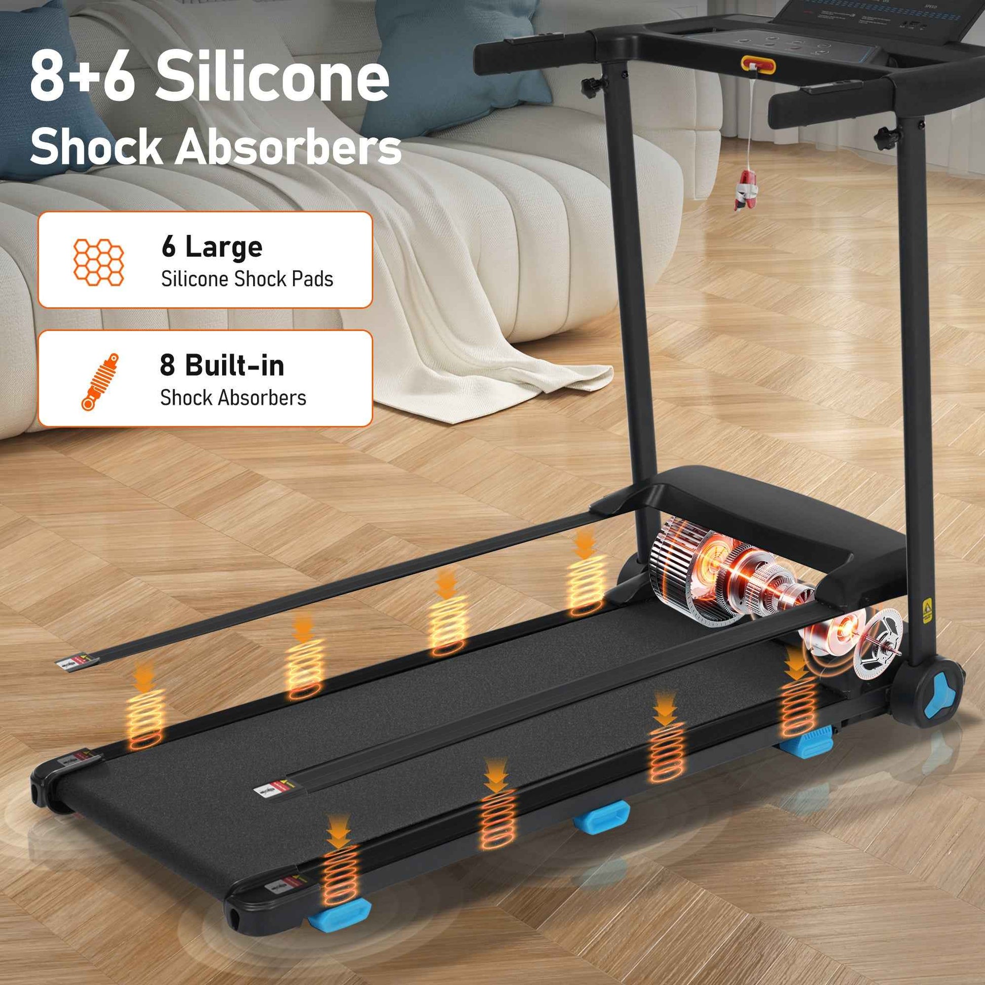 Folding Treadmills for Home Small, 3.0HP Portable Treadmill with 8% Incline,10MPH Walking Pad with Incline, 300 LBS Walking Pad Treadmills with Bluetooth, Heart Rate Sensors,Charge Station