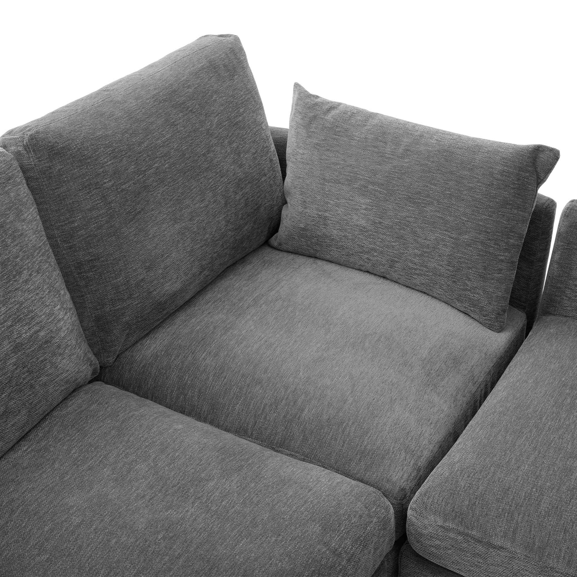 Modern Sectional Sofa Modular Sofa with Movable Ottoman, USB Ports & Phone Holder, Grey Chenille, 85.4'