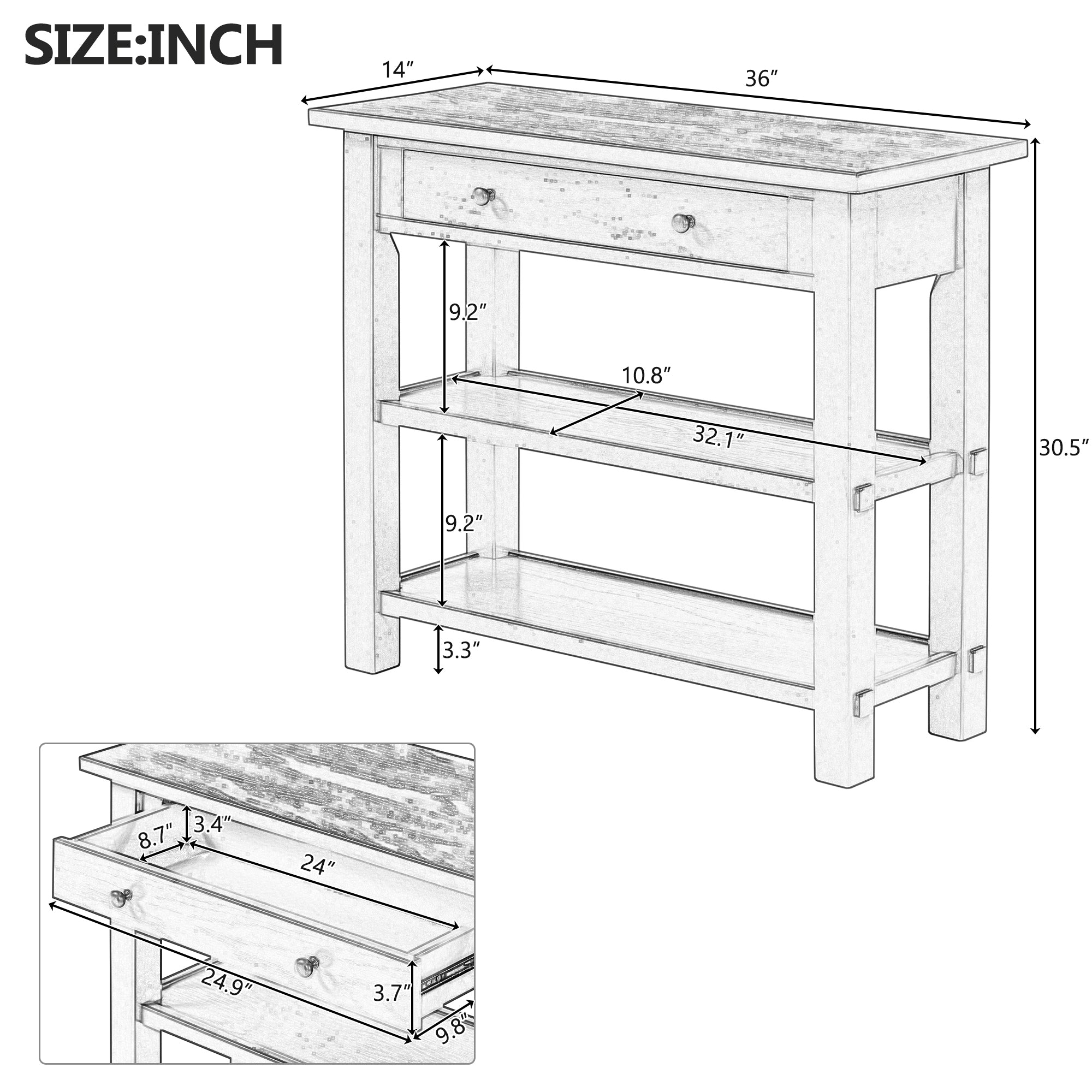 TREXM Retro Console Table with Drawer and Two Sturdy Shelves for Entryway, Living Room (Espresso)