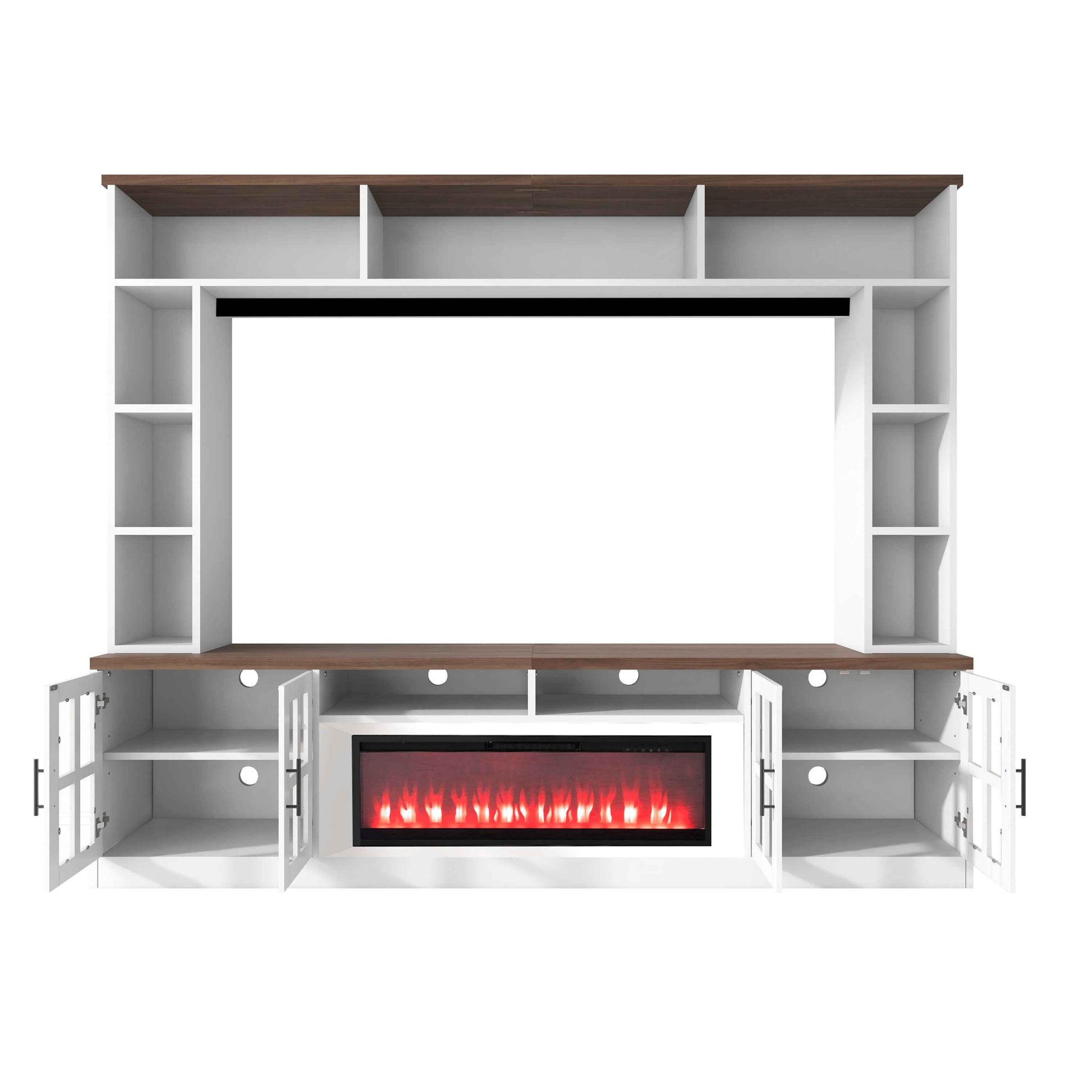 U-Can 95.5' W Wall Unit Entertainment Center with Bookshelves for TVs up to 80', Modern TV Stand Media Console with electric fireplace  Cabinets,  and Adjustable Shelves for Living Room