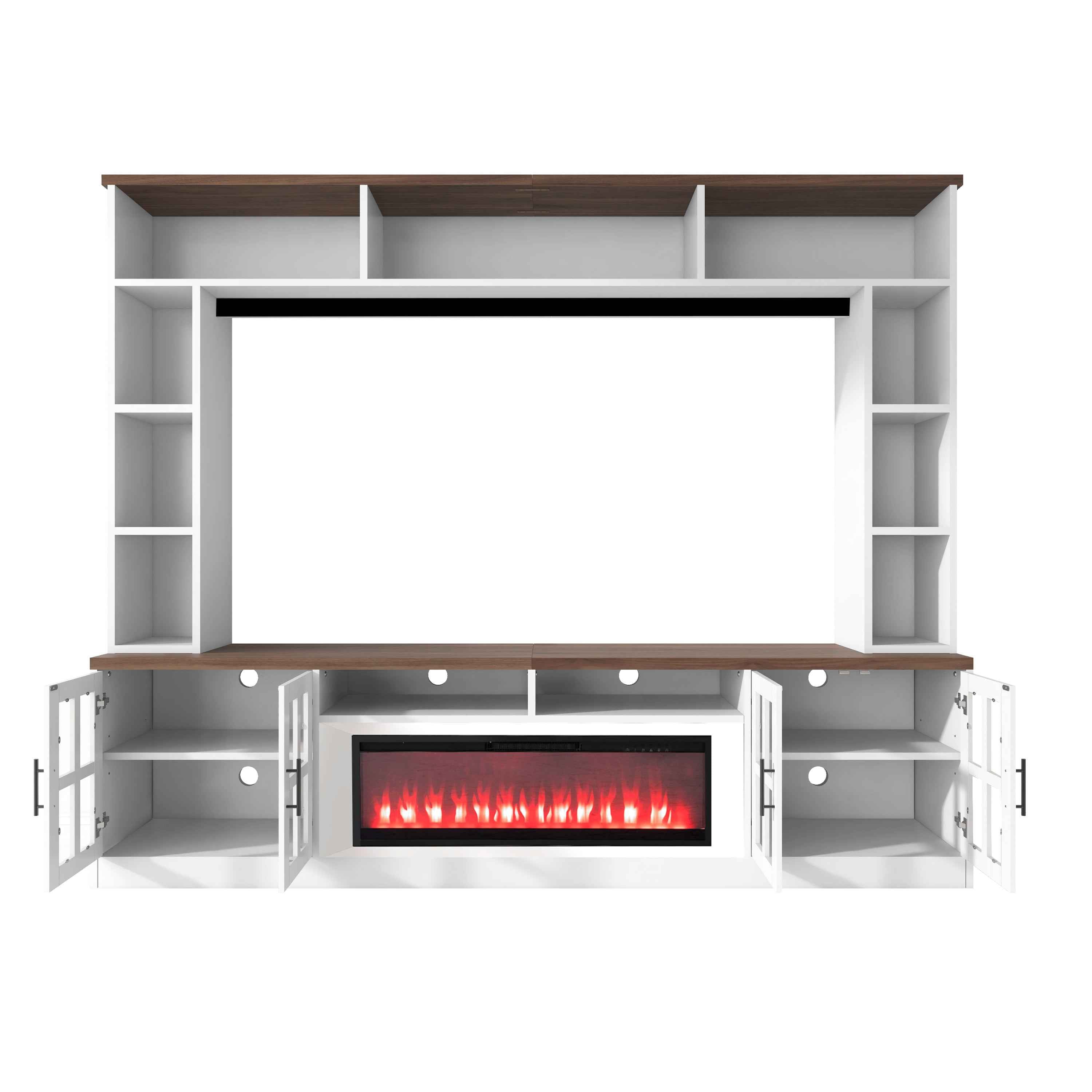 U-Can 95.5' W Wall Unit Entertainment Center with Bookshelves for TVs up to 80', Modern TV Stand Media Console with electric fireplace  Cabinets,  and Adjustable Shelves for Living Room