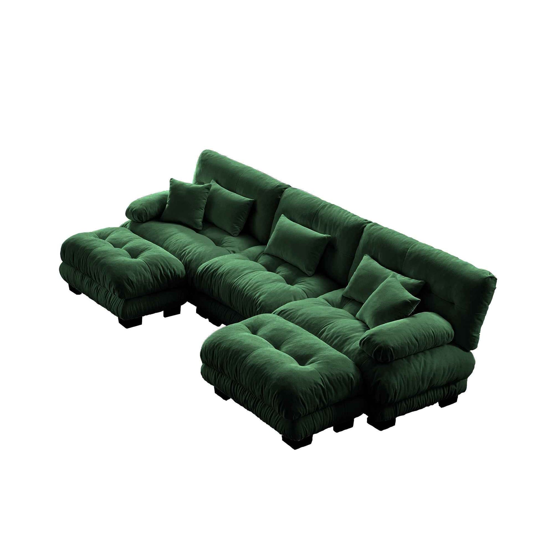 Luxury Modular Sectional Sofa Couch - Oversized U Shaped Cloud Couch for Living Room,Deep Seat Sofa Couch with 2 Ottomans ,Chenille Green