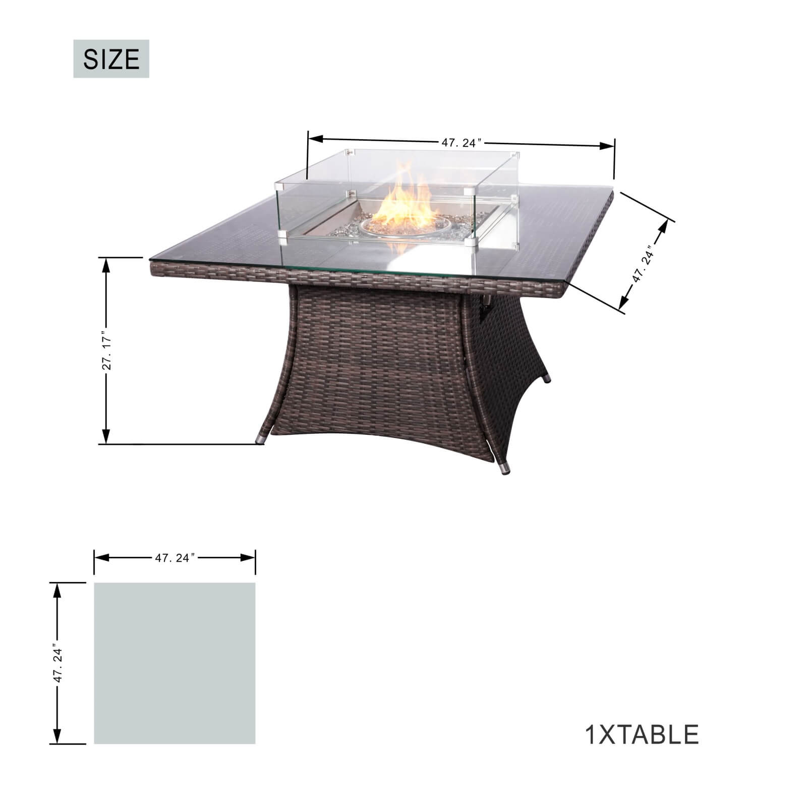 Outdoor Conversation Set with Square Fire Pit Table for 4 Seats(PAG-1104+009-BR) - Abrihome