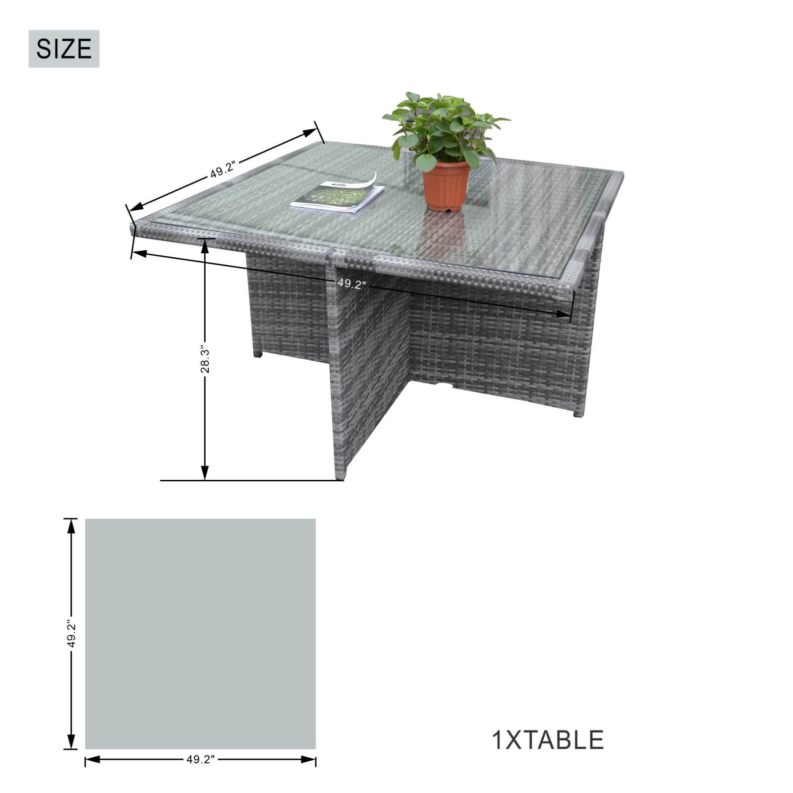 8-Seat Outdoor Dining Set with Cube Table and Ottomans (PAD-3233B) - Abrihome