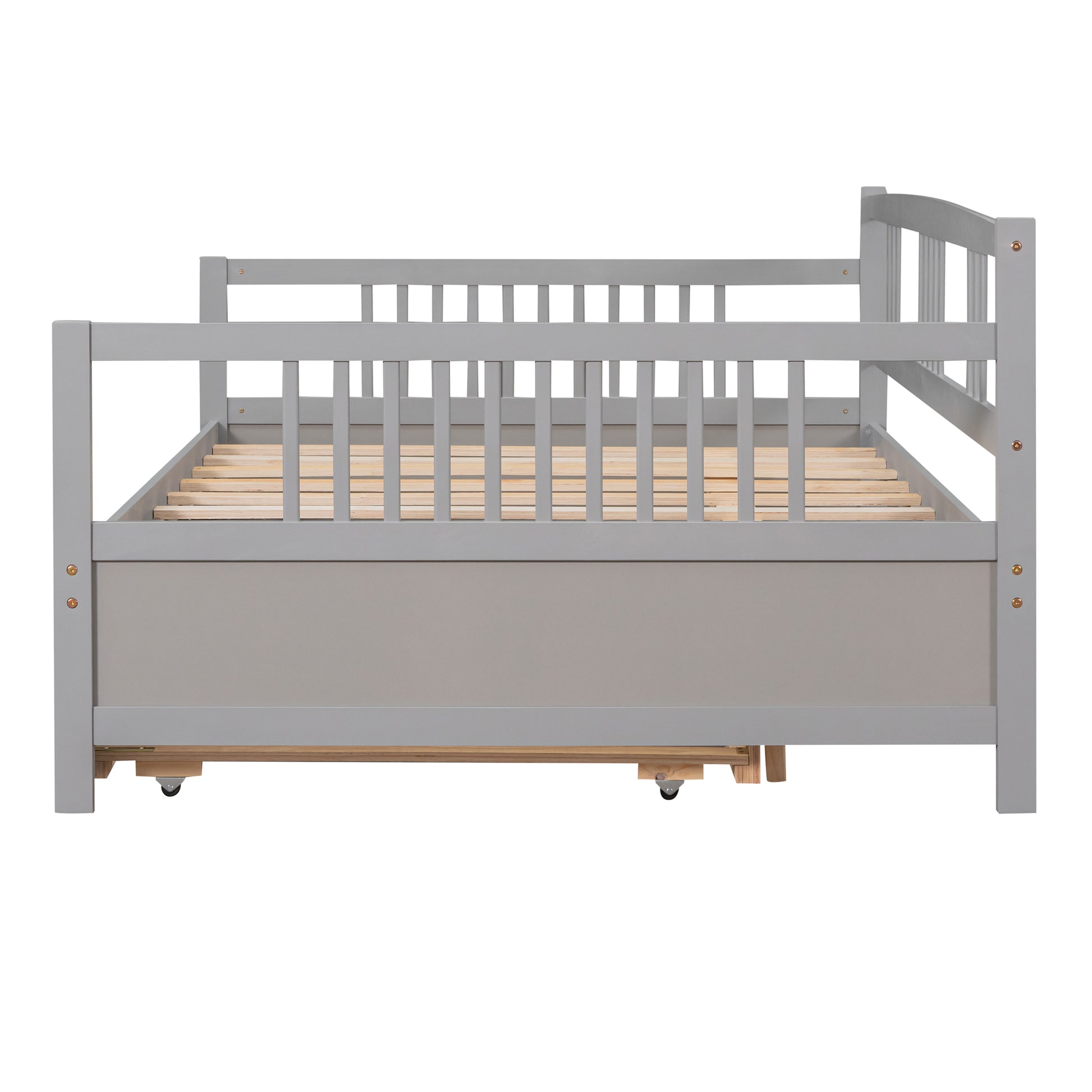 Full Size Daybed Wood Bed with Twin Size Trundle,Gray - Abrihome
