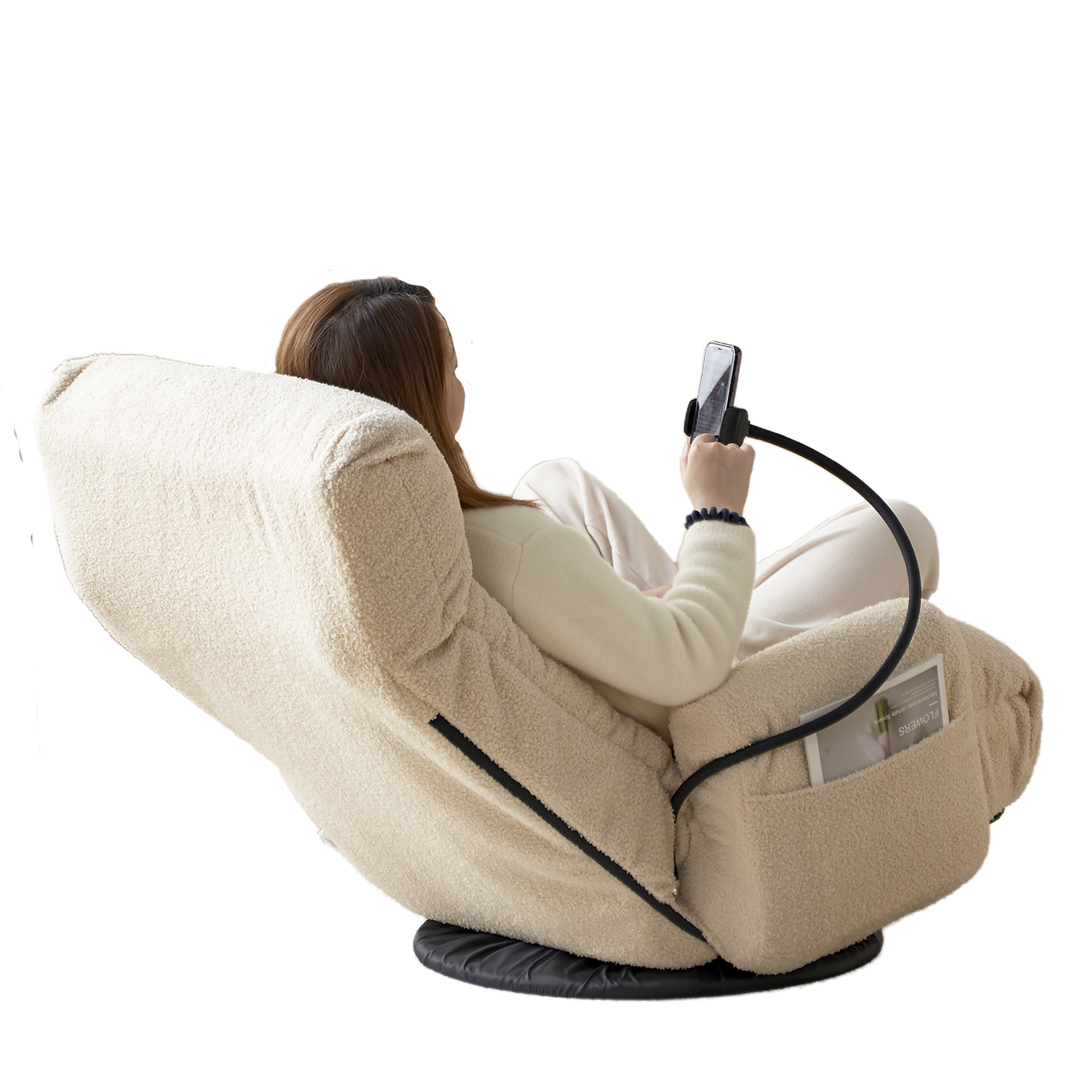 Adjustable Beige Swivel Lounge Chair with 360-Degree Rotating Seat and Headrest Support, Leisure Chair Deck Chair - Game Chair for Living Room
