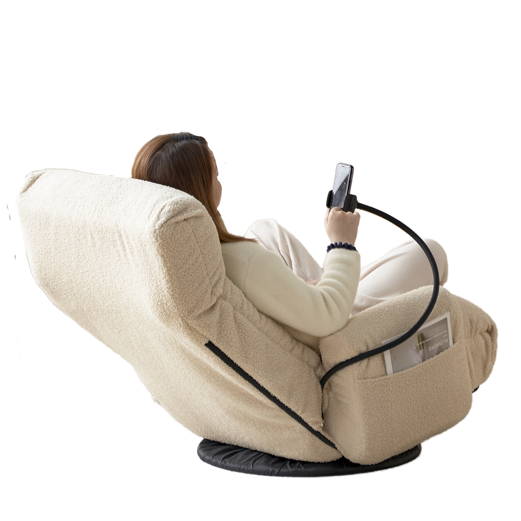 Adjustable Beige Swivel Lounge Chair with 360-Degree Rotating Seat and Headrest Support, Leisure Chair Deck Chair - Game Chair for Living Room