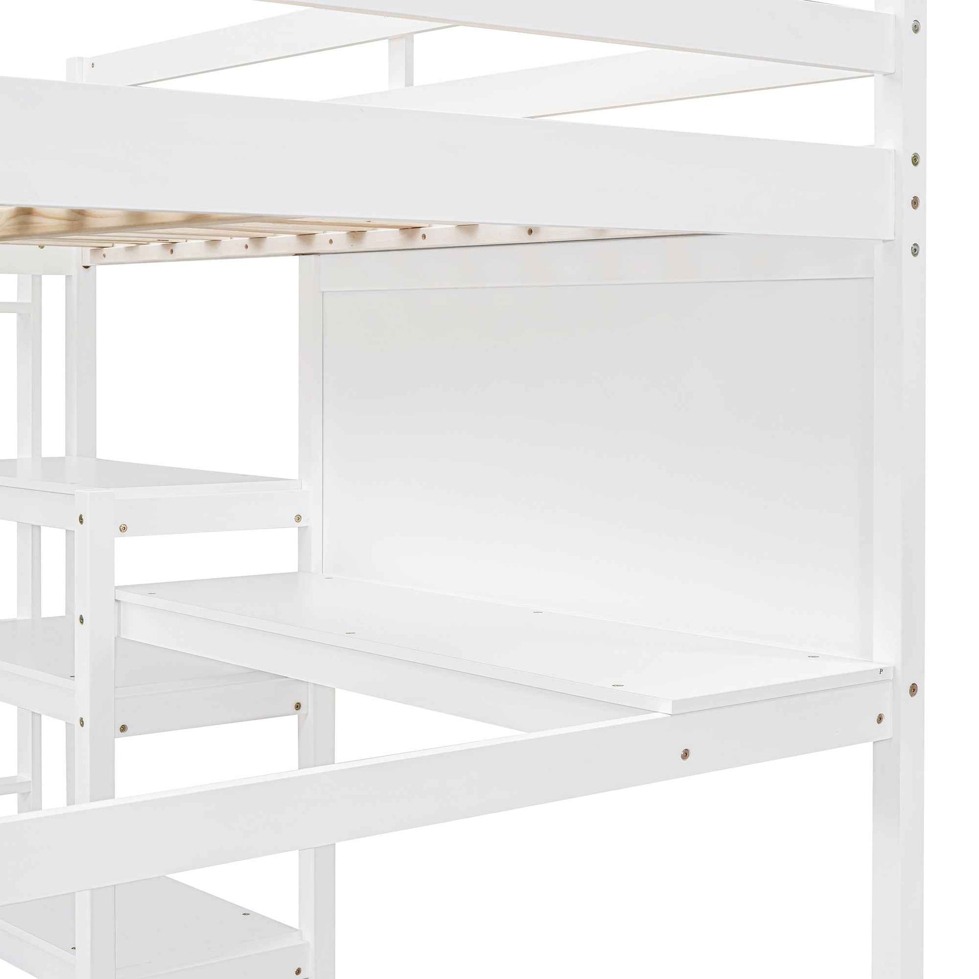 Hearth & Haven Chloe Full Loft Bed with Shelves, Desk and Writing Board, White