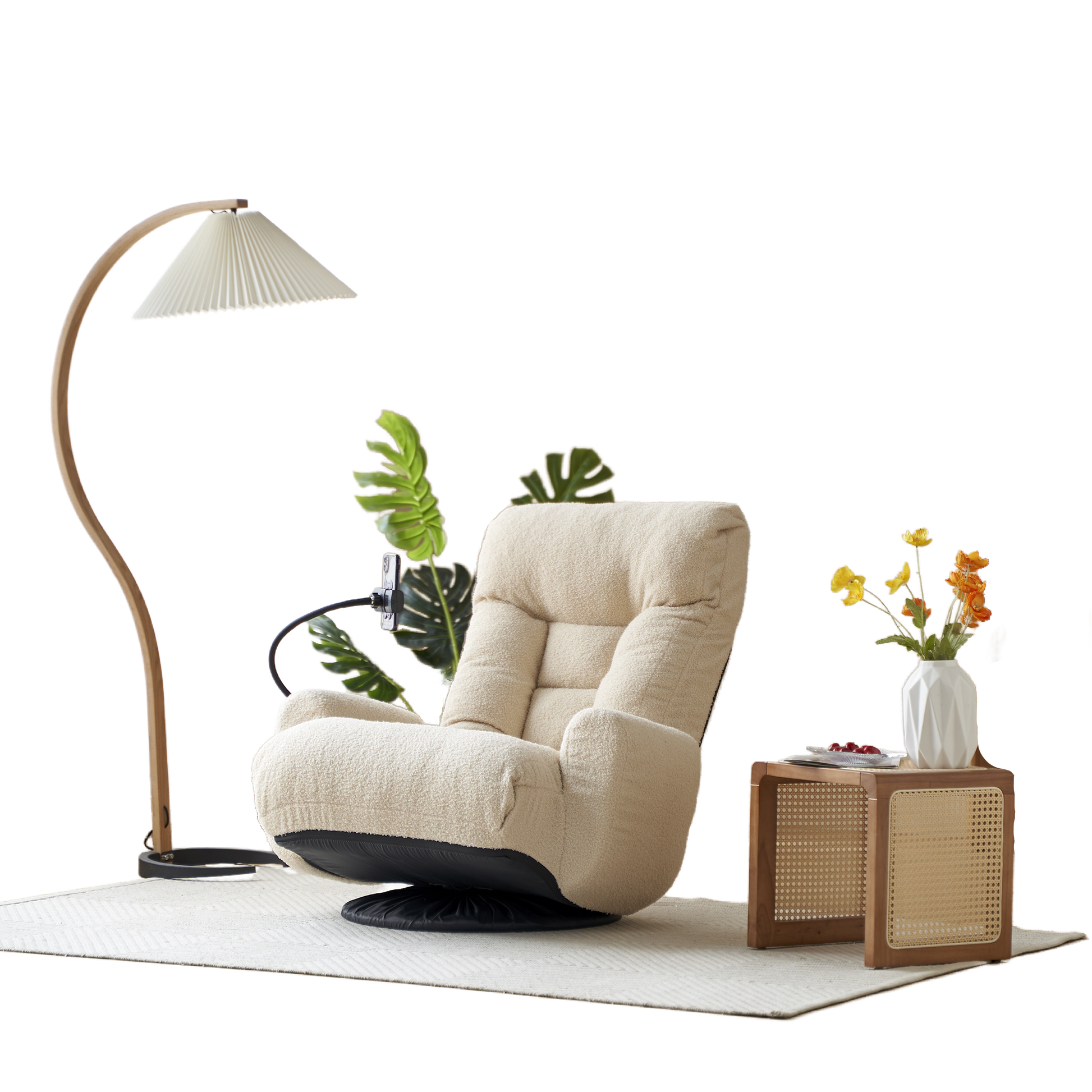 Adjustable Beige Swivel Lounge Chair with 360-Degree Rotating Seat and Headrest Support, Leisure Chair Deck Chair - Game Chair for Living Room