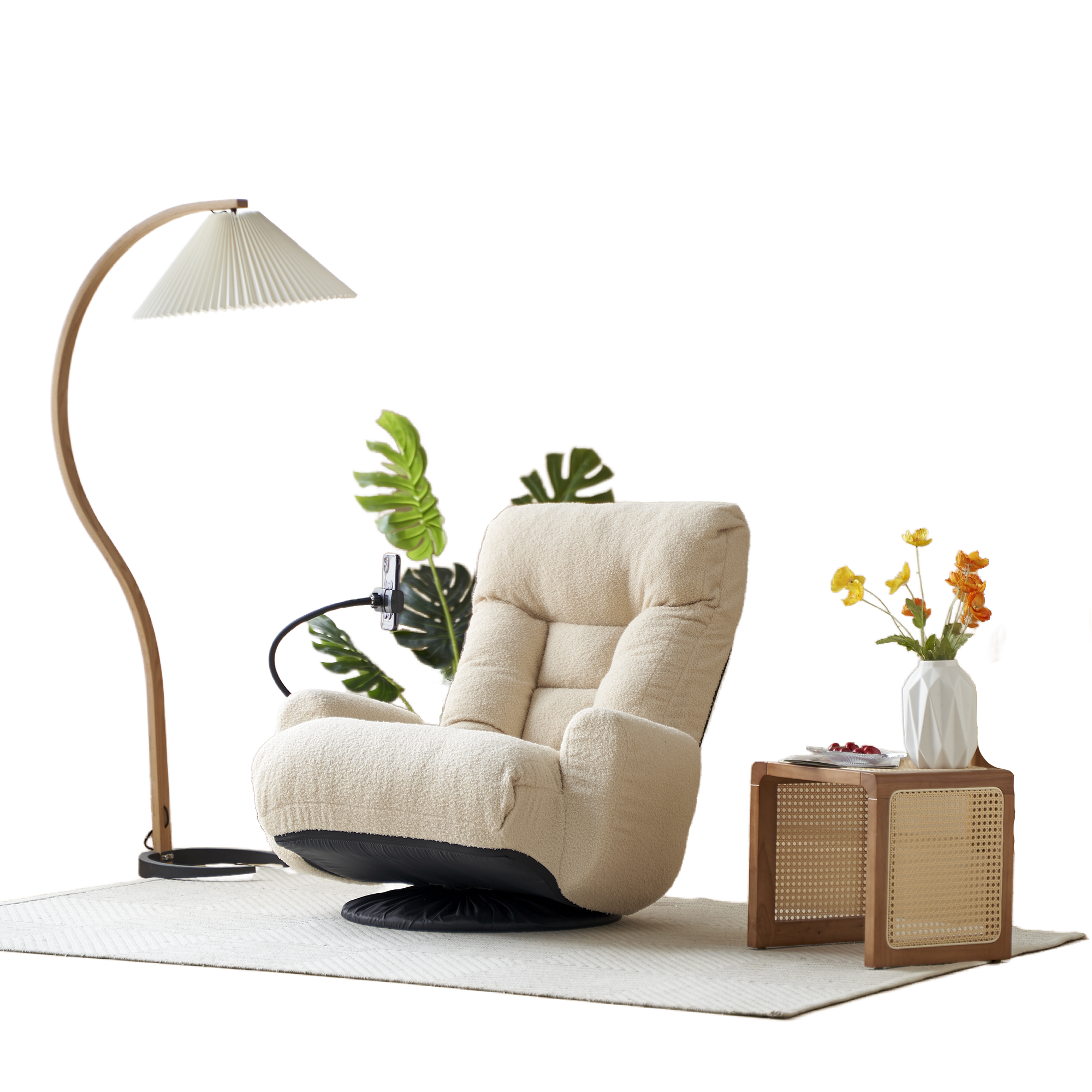 Adjustable Beige Swivel Lounge Chair with 360-Degree Rotating Seat and Headrest Support, Leisure Chair Deck Chair - Game Chair for Living Room