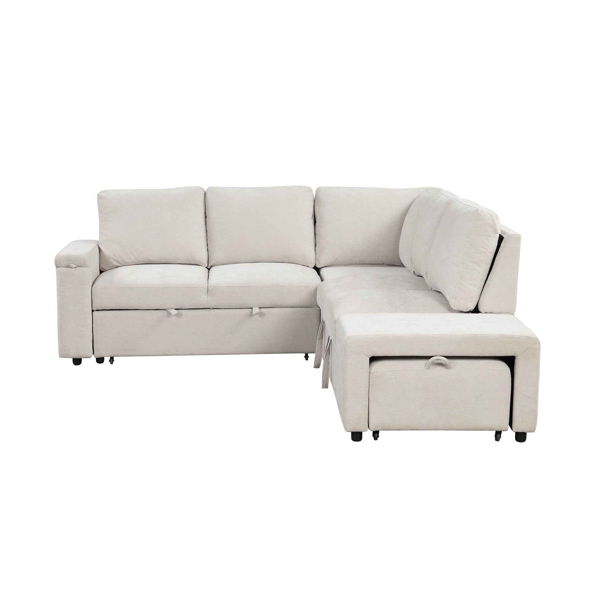 U_STYLE  L-shaped Padded Modular Sofa with Storage Space, USB Ports, and Cup Holders on the Armrests, Suitable for Living Rooms, Offices, and Apartments.