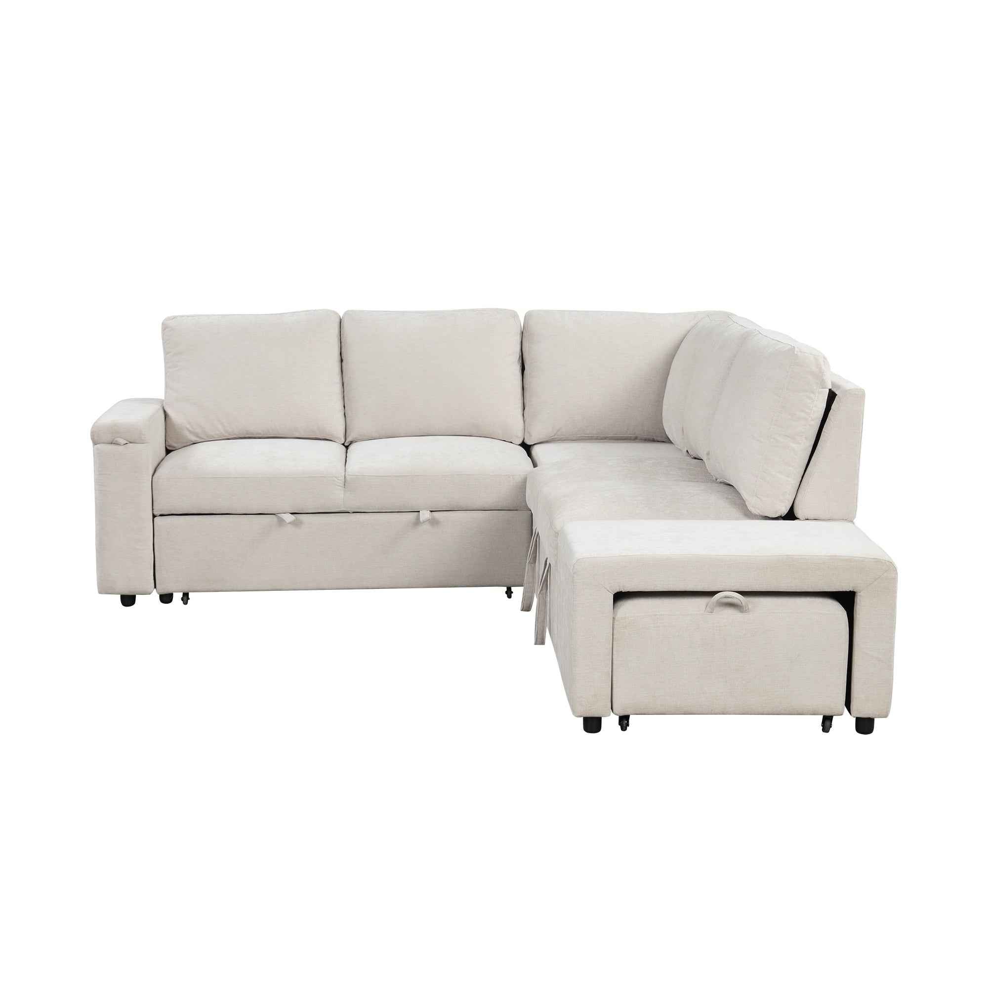 U_STYLE  L-shaped Padded Modular Sofa with Storage Space, USB Ports, and Cup Holders on the Armrests, Suitable for Living Rooms, Offices, and Apartments.