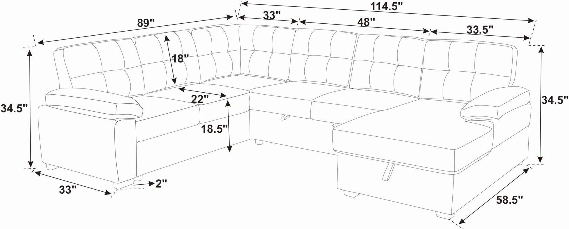 Faux Leather Fabric U-Shape Sectional Sleeper Sofa (Pull-Out Bed) With Storage Chaise