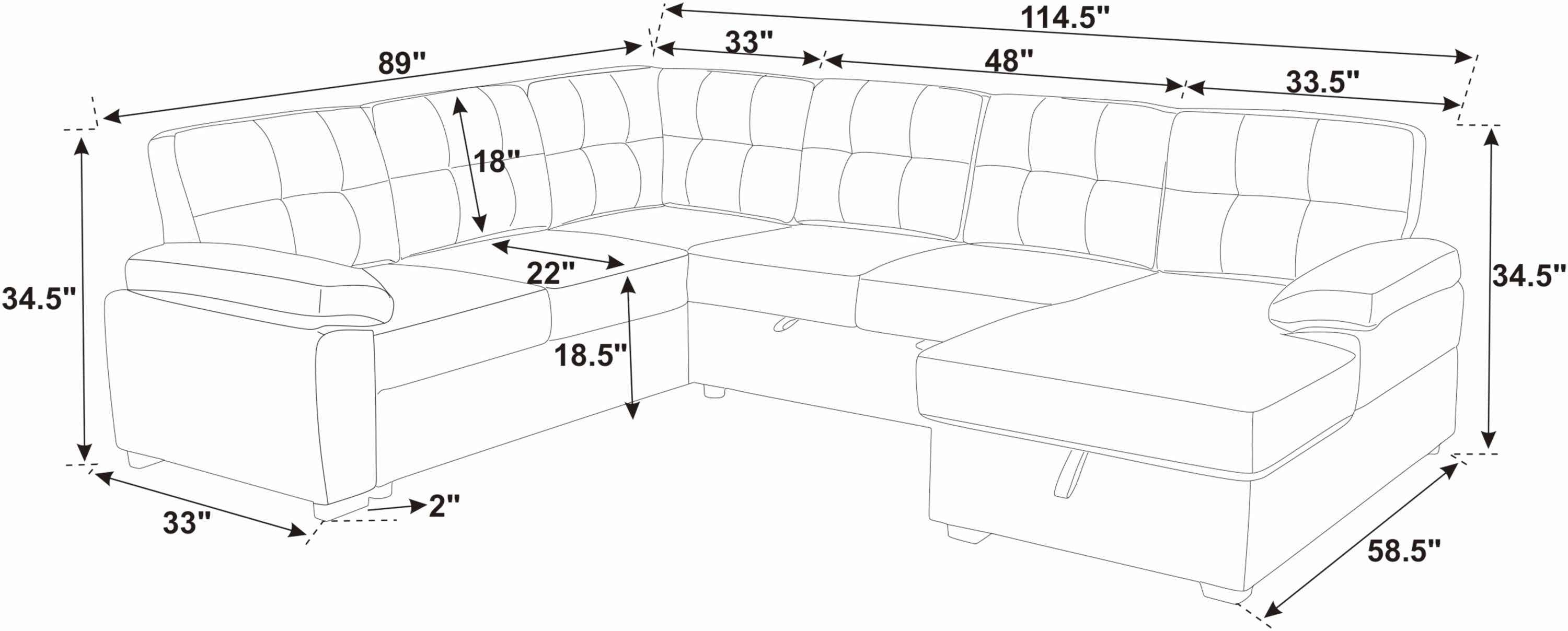 Faux Leather Fabric U-Shape Sectional Sleeper Sofa (Pull-Out Bed) With Storage Chaise
