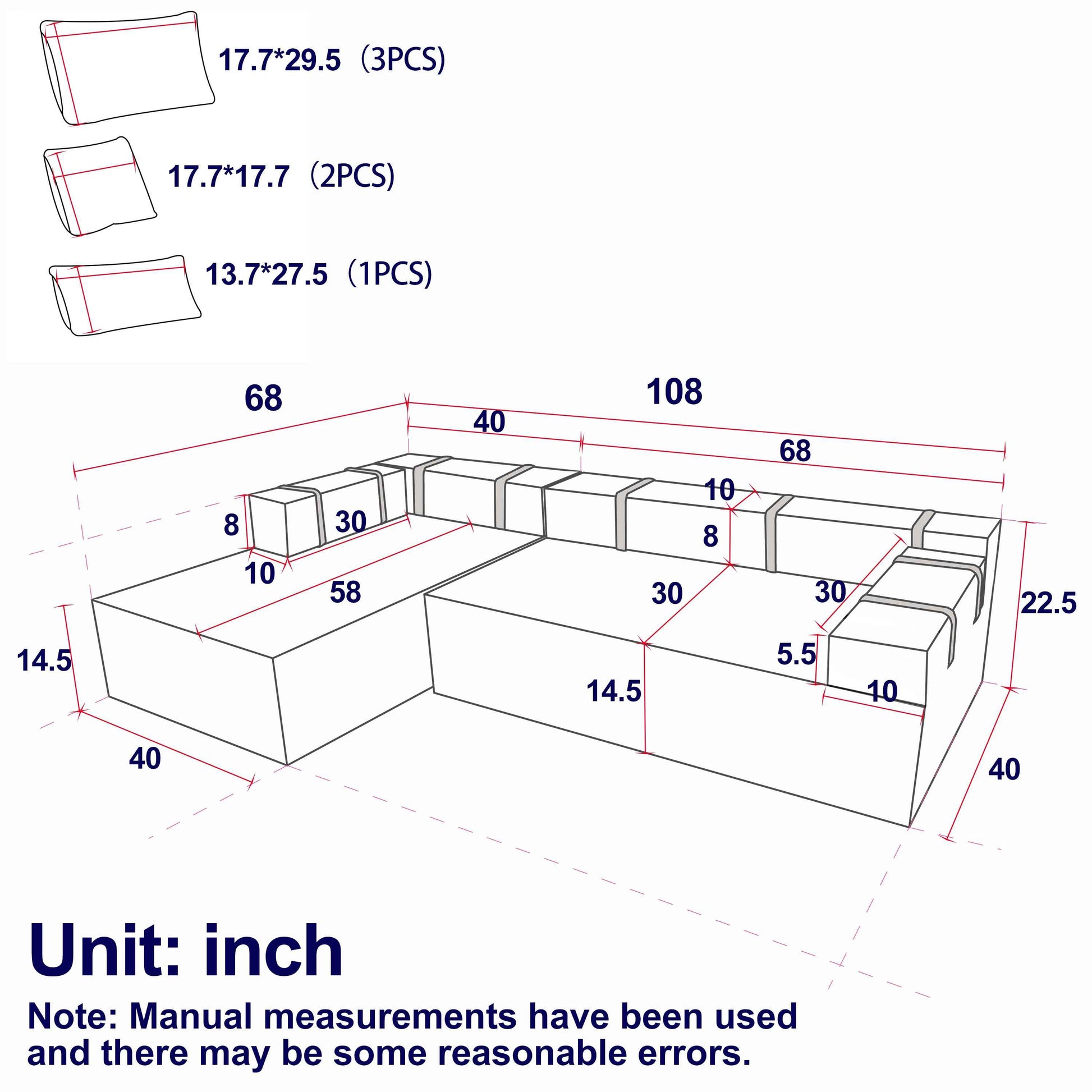 Modern Chenille Upholstered Sectional Sofa Couch Set,Modular 108' L Shaped Sectional Living Room Sofa Set With 6 Pillows,Free Combination Sofa Couch for Living Room,Bedroom(Left Chaise)W834P240009