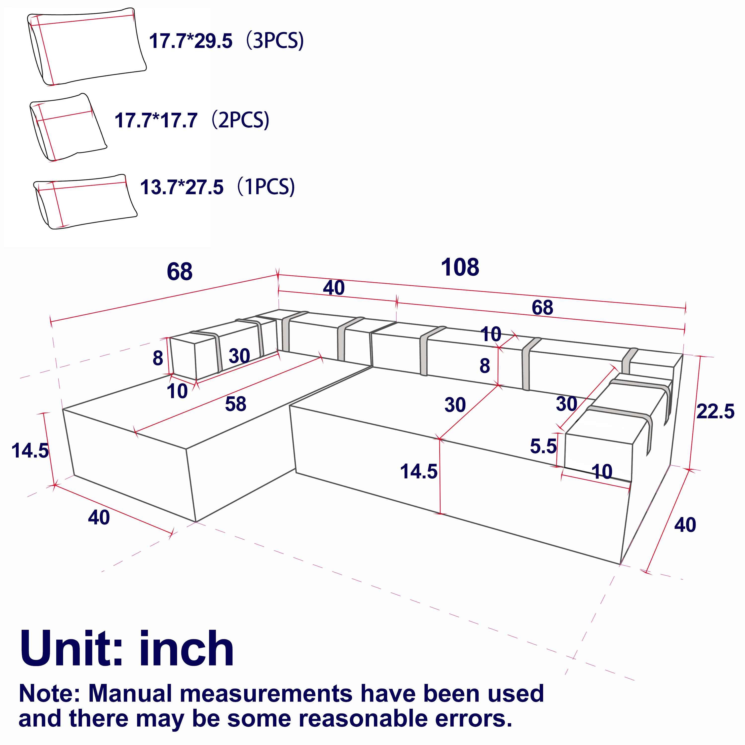 Modern Chenille Upholstered Sectional Sofa Couch Set,Modular 108' L Shaped Sectional Living Room Sofa Set With 6 Pillows,Free Combination Sofa Couch for Living Room,Bedroom(Left Chaise)W834P240009
