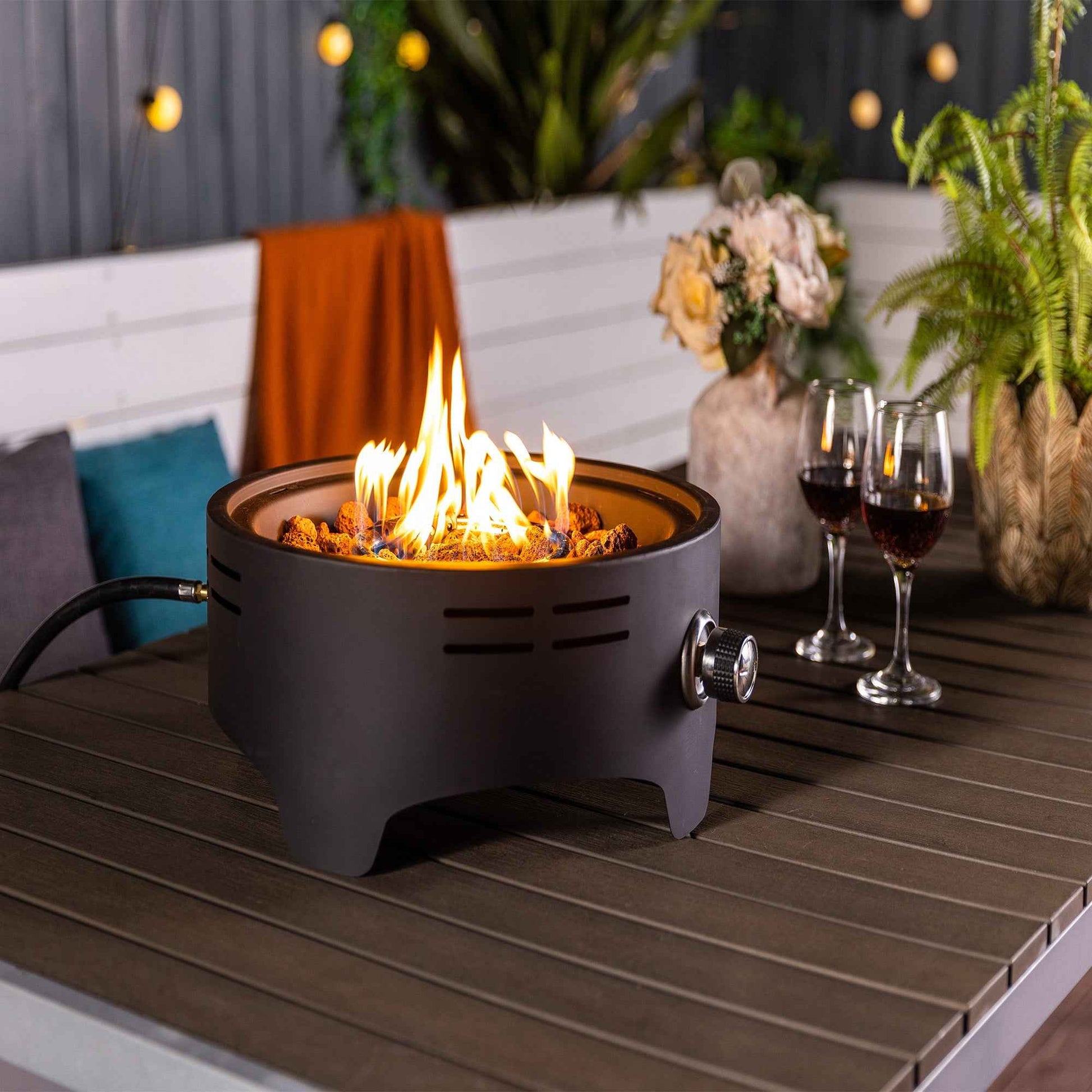 15' Propane Tabletop Gas Fire, 40000 BTU Round Steel Fire Pit for Outdoor living room Garden Balcony -Black