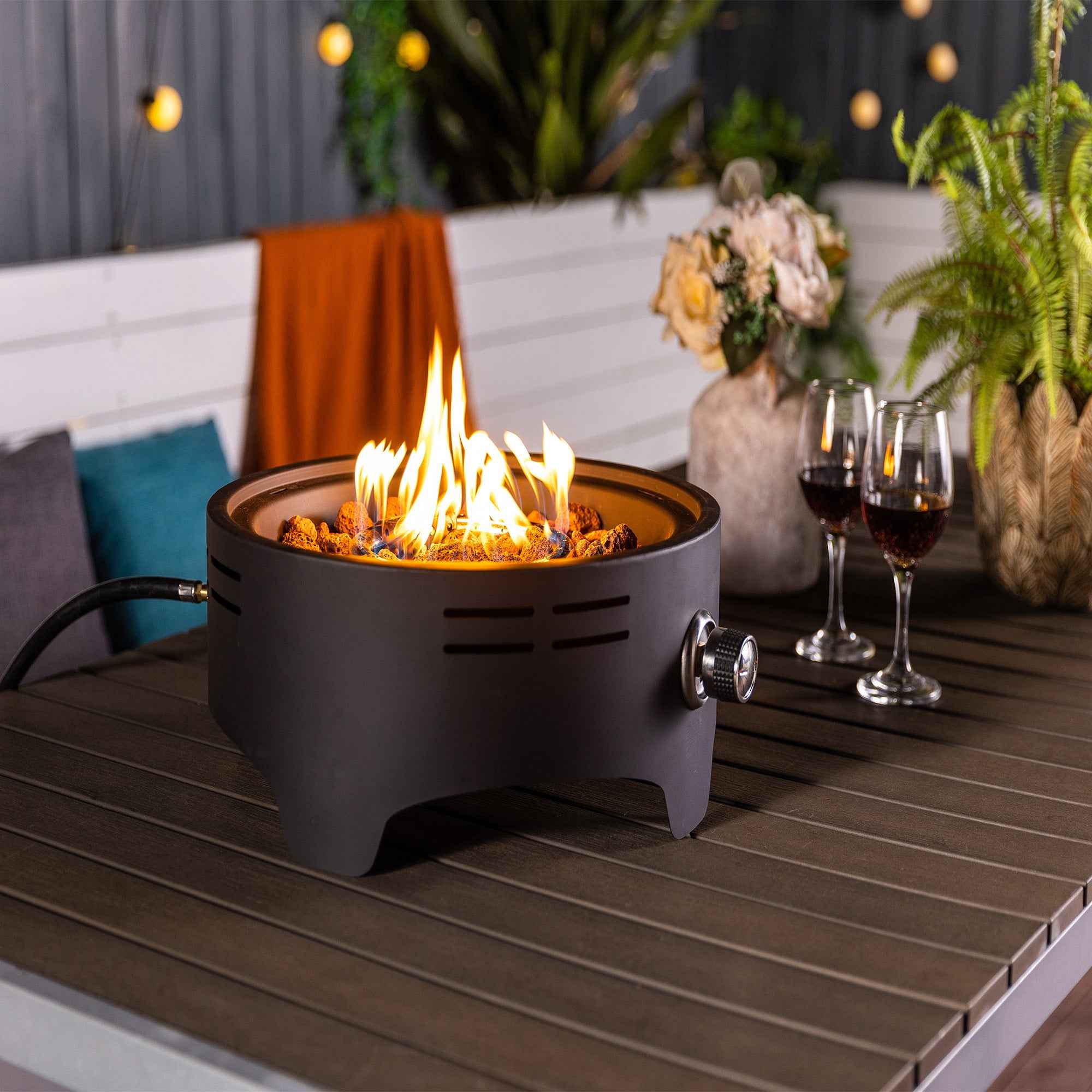 15' Propane Tabletop Gas Fire, 40000 BTU Round Steel Fire Pit for Outdoor living room Garden Balcony -Black