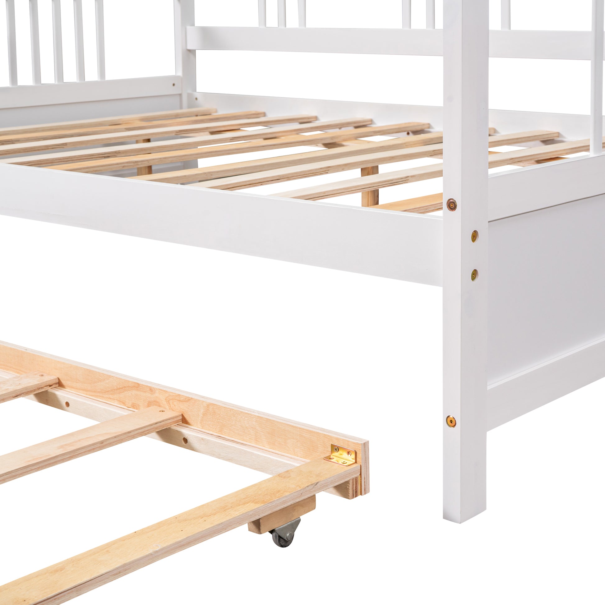 Full Size Daybed Wood Bed with Twin Size Trundle,White - Abrihome