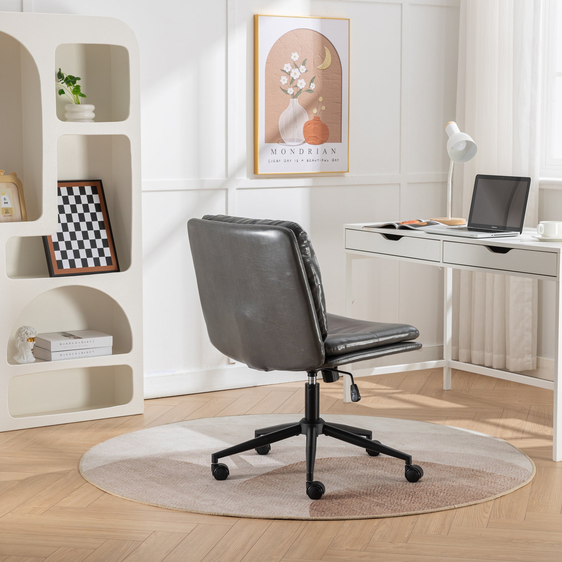 Bizerte Adjustable Swivel Criss-Cross Chair, Wide Seat/ Office Chair /Vanity Chair, Gray - Abrihome