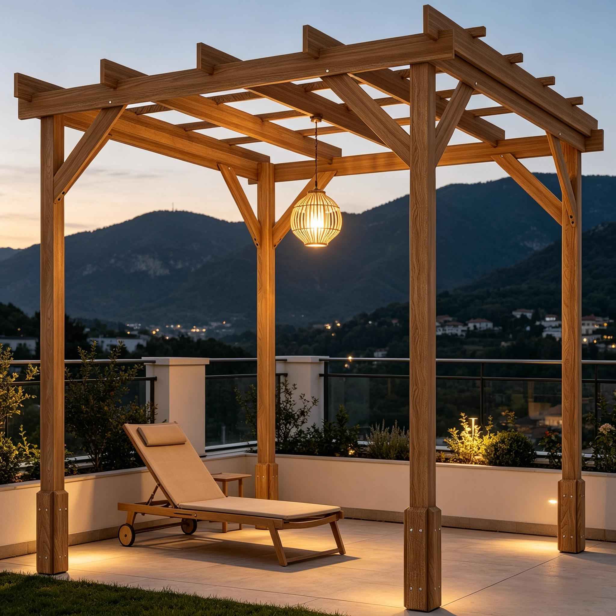 Wood Pergola, Outdoor Gazebo Grape Trellis with Stable Structure for Climbing Plant Support 6.6' x 6.6'