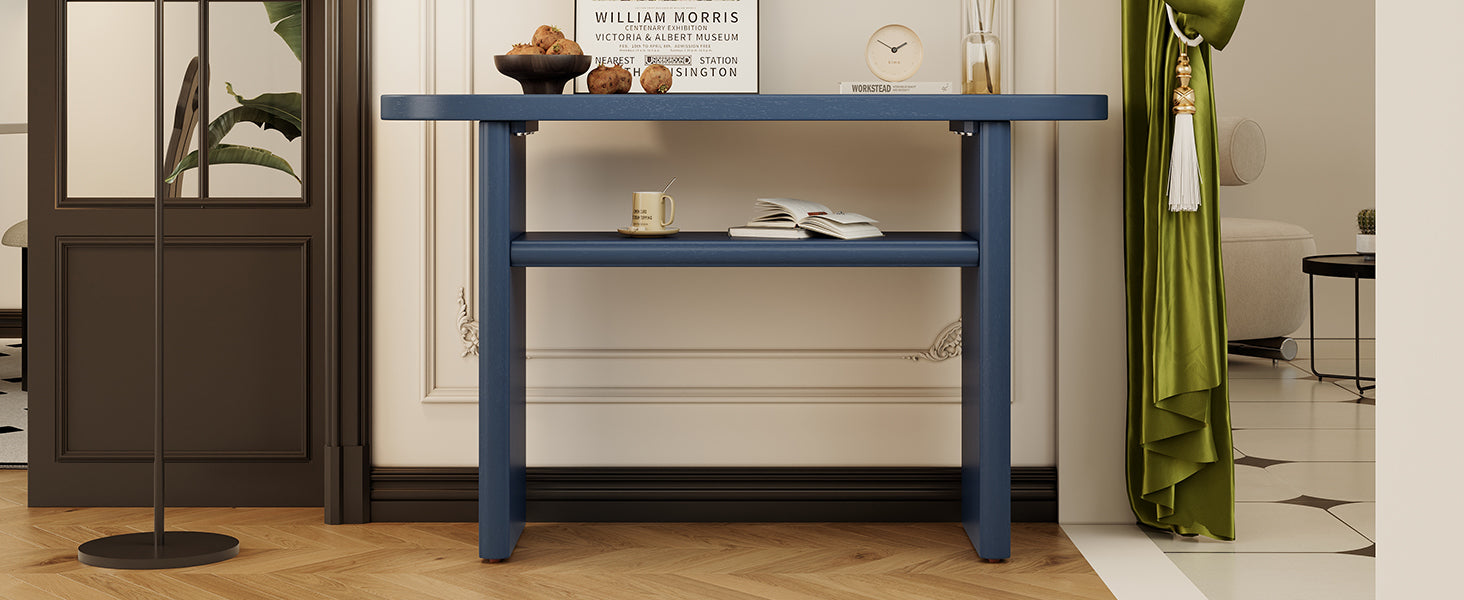 TREXM Elegant Minimalist Console Table with Rounded Edges and Sturdy Shelf Design for Entryway, Living Room(Navy)