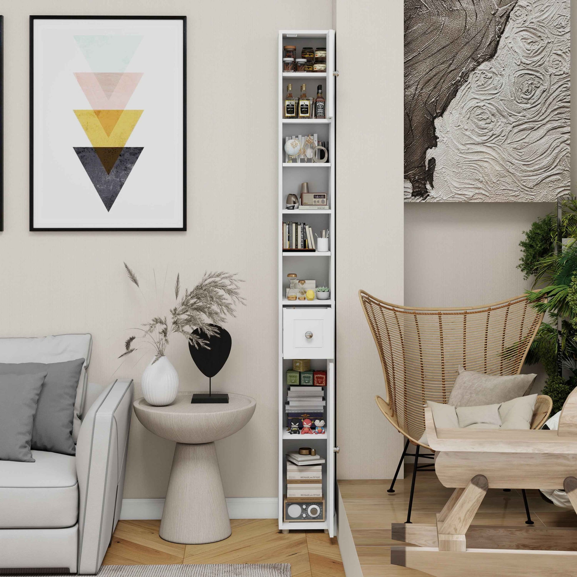 Tall Slim Bathroom Storage Cabinet, 71' Freestanding Bathroom Cabinet with 1 Drawer, 2 Doors and 4 Adjustable Shelves-White