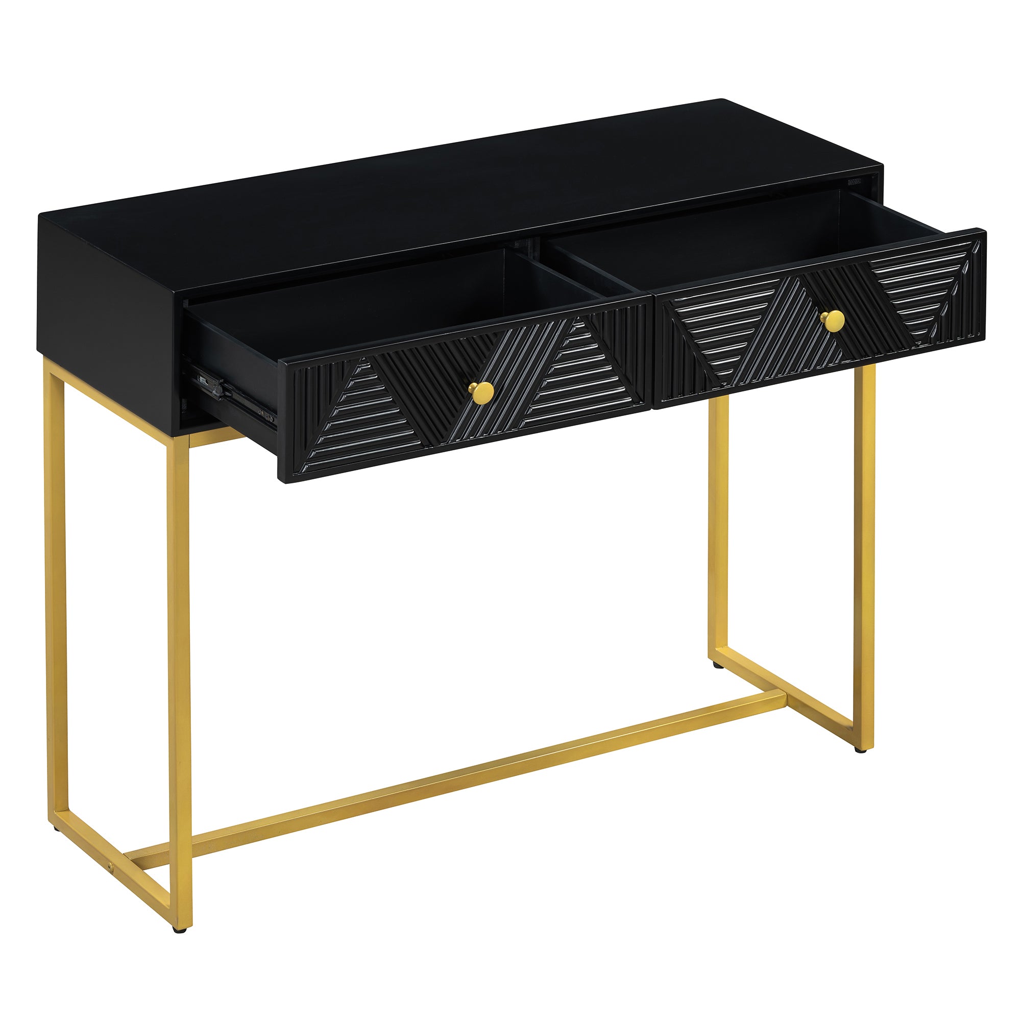 TREXM Modern Sleek Console Table Two Drawers with Stripe Design for Living Room and Entryway (Black)