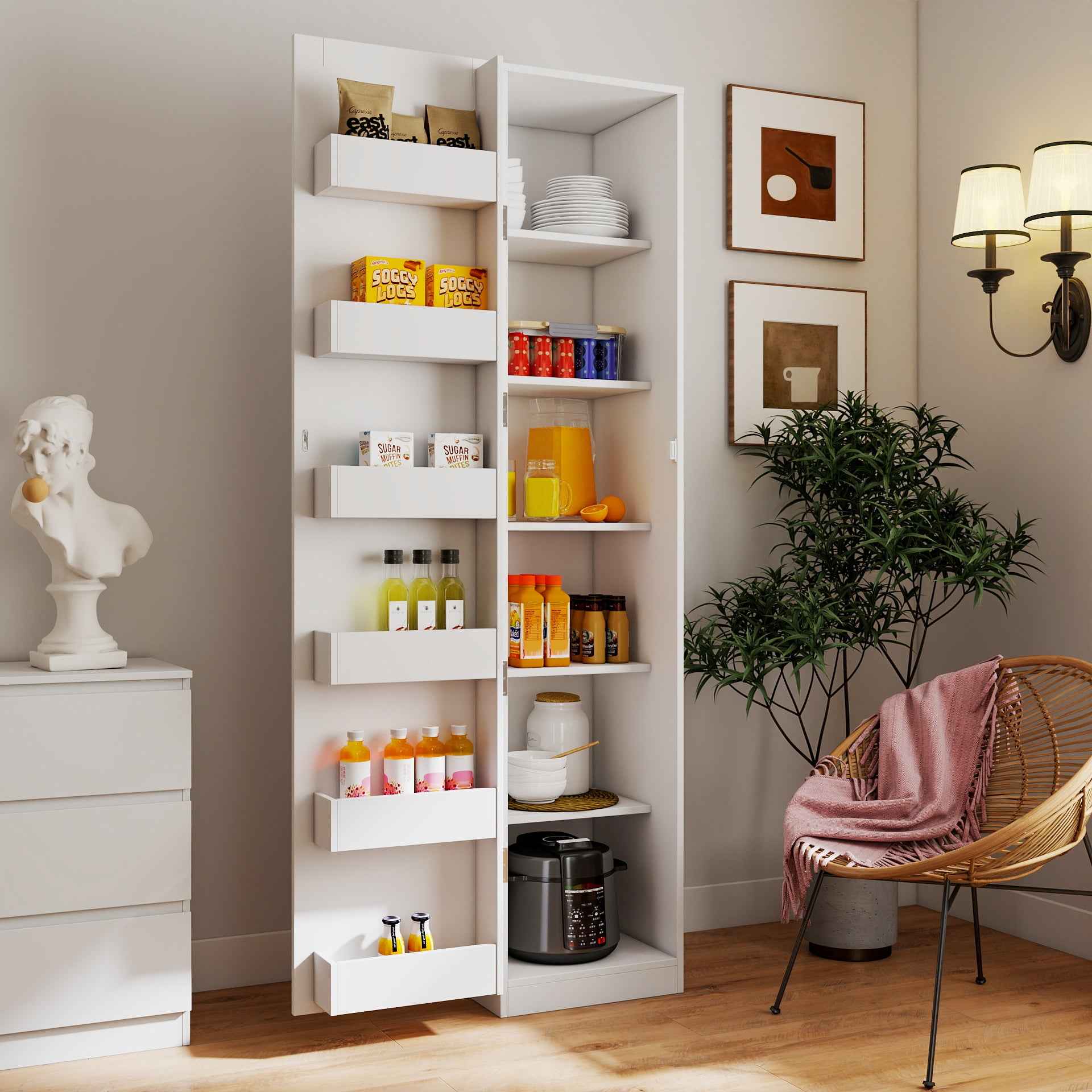 Kitchen Pantry Cabinet, White Freestanding Buffet Cupboards Sideboard with Doors & Shelves, Kitchen Pantry Storage Cabinet for Kitchen, Living Room and Dinning Room