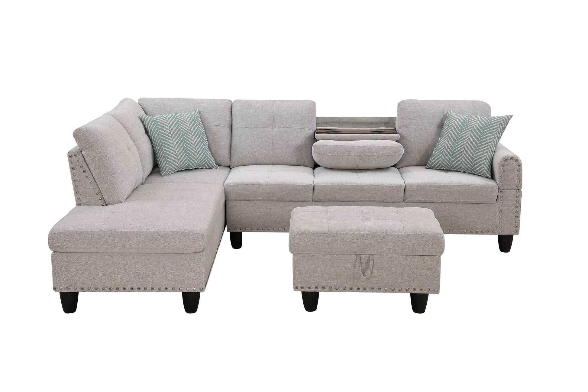 Accent Pillow - Equipped Sectional Sofa in Light Grey
