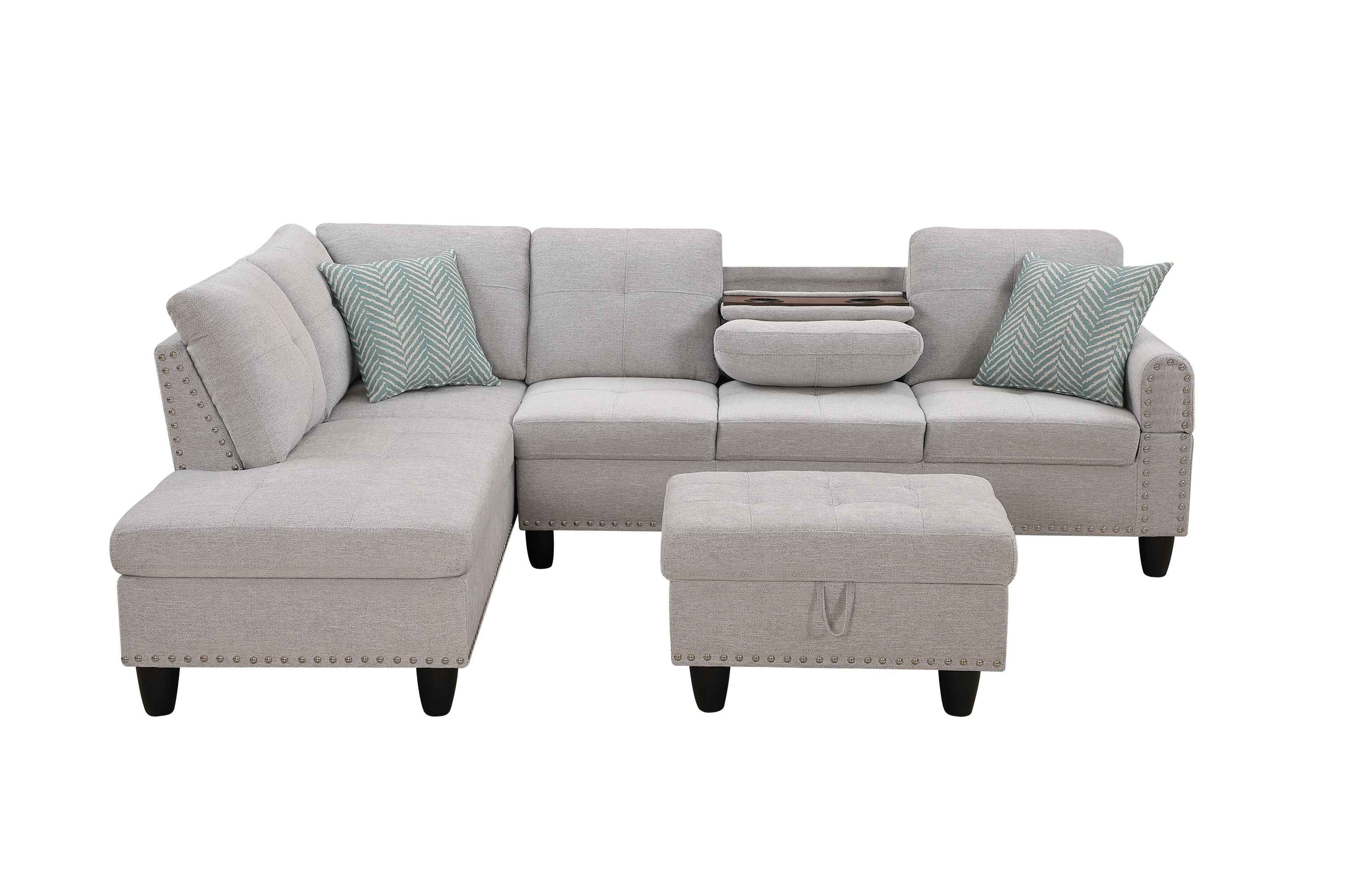 Accent Pillow - Equipped Sectional Sofa in Light Grey