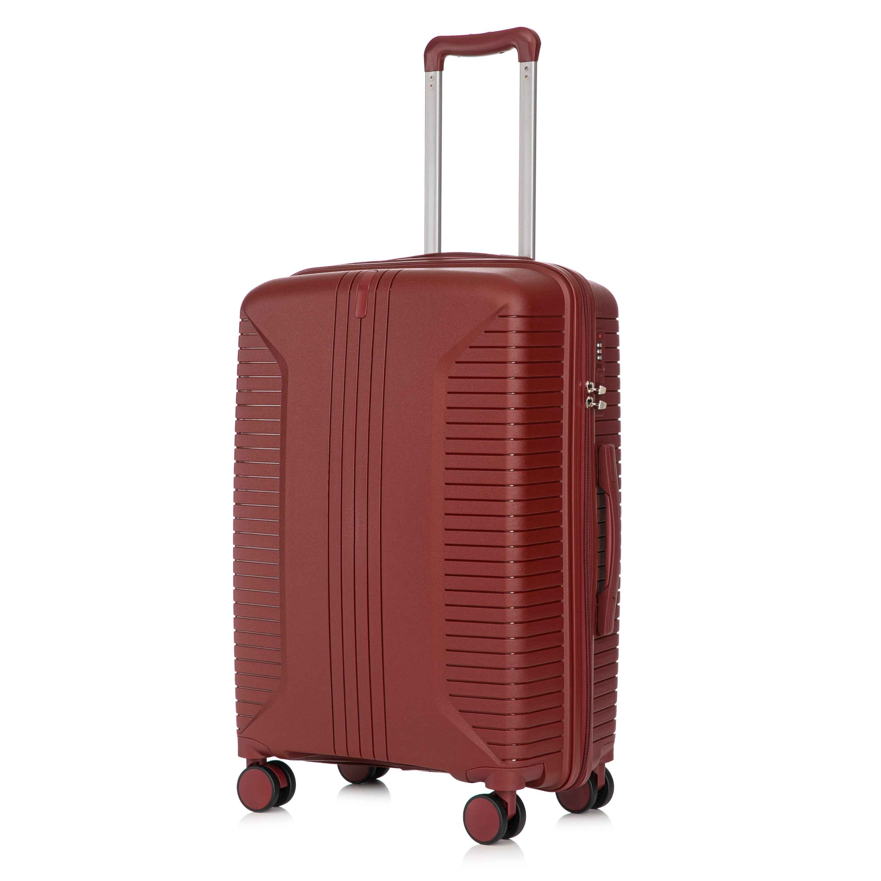 20'/24'/28' 3 pcs/set in PP Spinner Wheel Luggage, Carry on Suitcase, Matching Color, Combination Lock (Red)