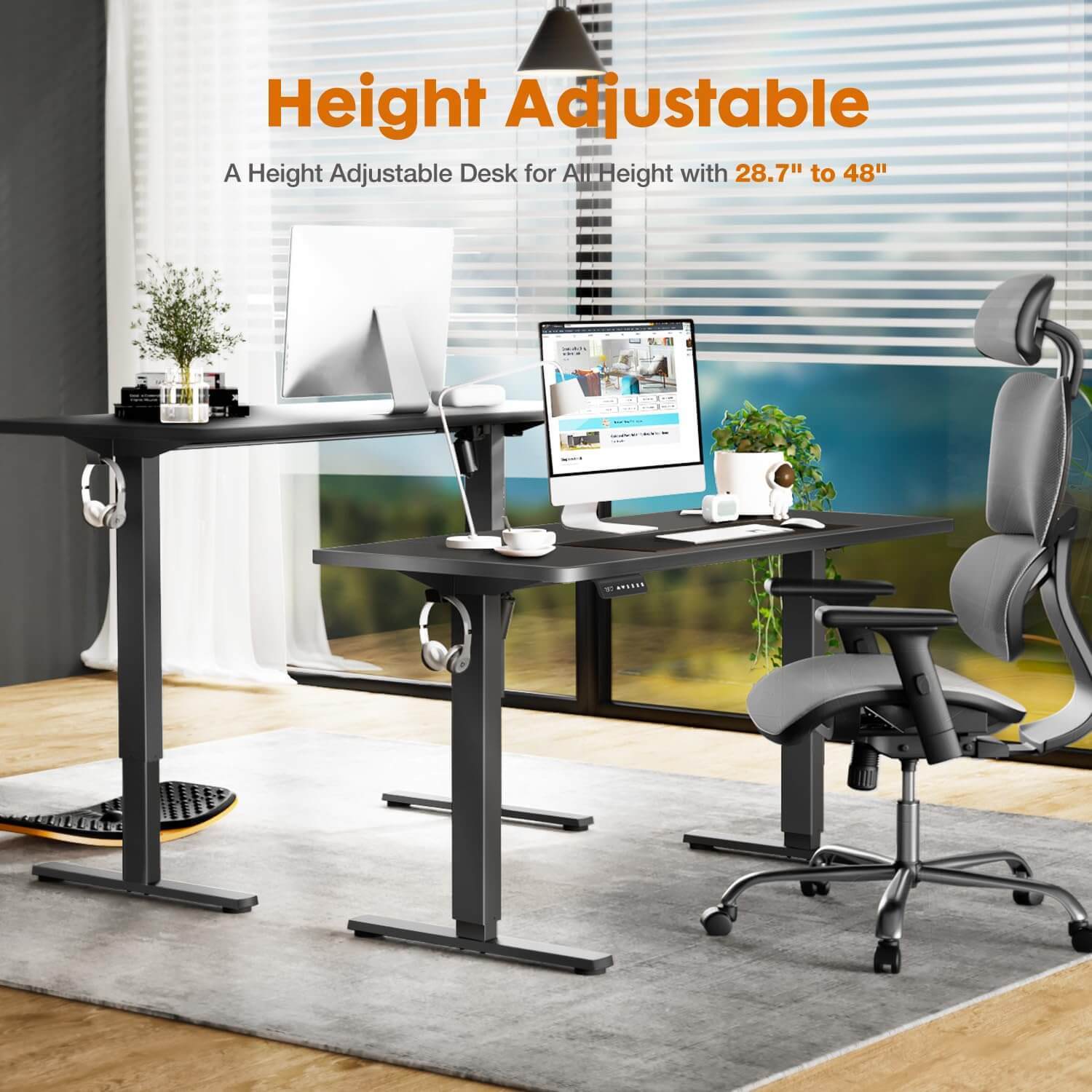 Electric Height Adjustable Standing Desk,Sit to Stand Ergonomic Computer Desk,Black,48'' x 24"