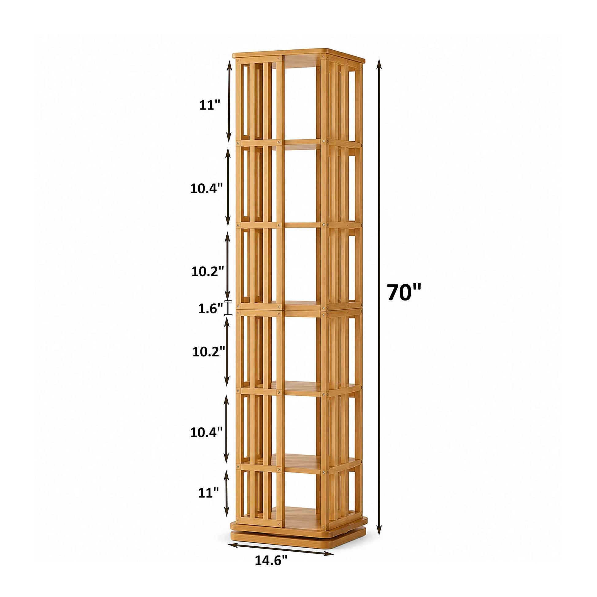 Rotating Bookshelf Tower, 360° Display Spinning Bookcase, 6 Tier Bamboo Bookshelf Floor Standing Storage Rack, Wood Narrow Book Shelf Organizer for Kids Adults (BROWN)