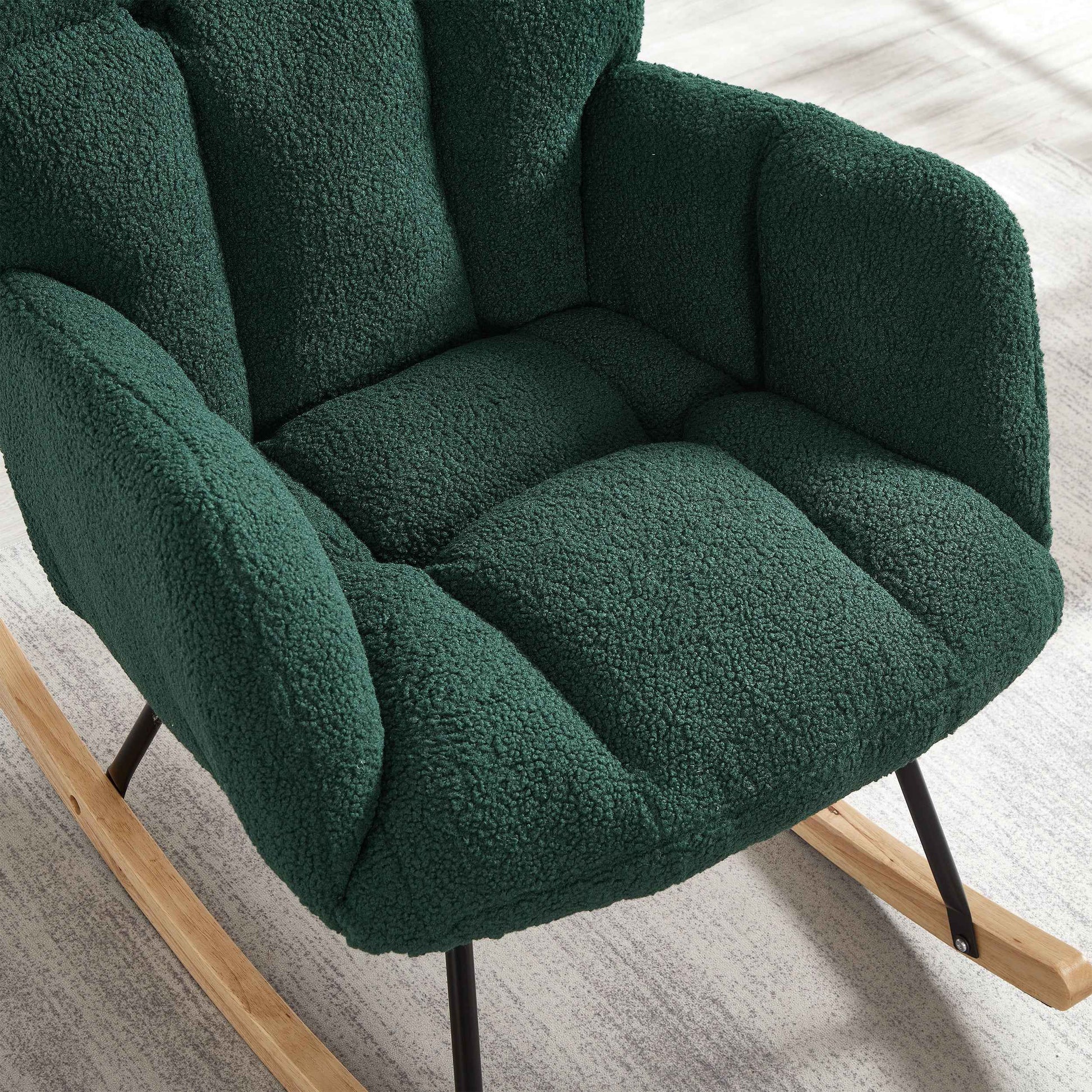 Glider Chair for Living Room Tufted Upholstered Teddy Fabric Rocking Chair with Metal Frame Accent Chair Green