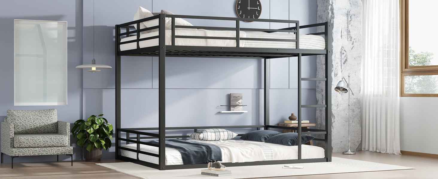 Metal Queen over Queen Bunk Bed for Teens and Adults,Space-Saving/Noise Reduced/No Box Spring Needed,Black