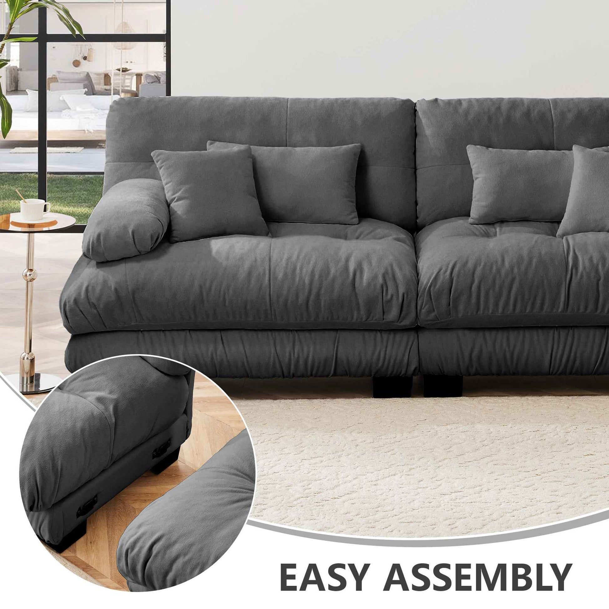 Cloud Couch 2 Seater Sofa for Living Room, Chenille 2 - Seat sofa with 2 Lumbar pillows and 2 throw pillows,Chenille Gray