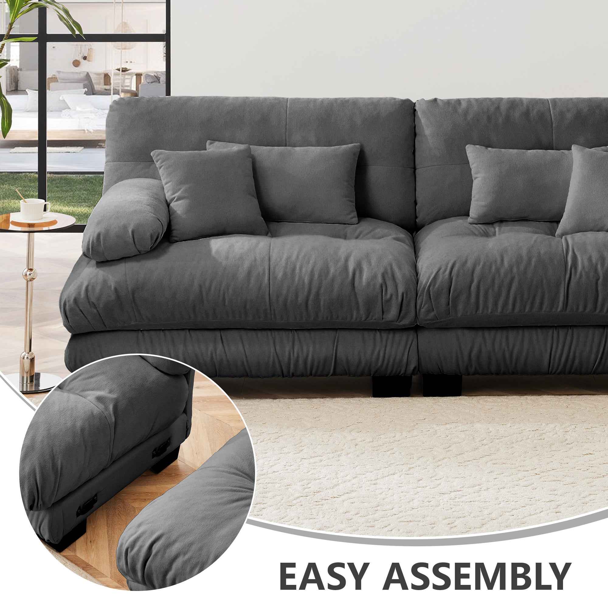 Cloud Couch 2 Seater Sofa for Living Room, Chenille 2 - Seat sofa with 2 Lumbar pillows and 2 throw pillows,Chenille Gray