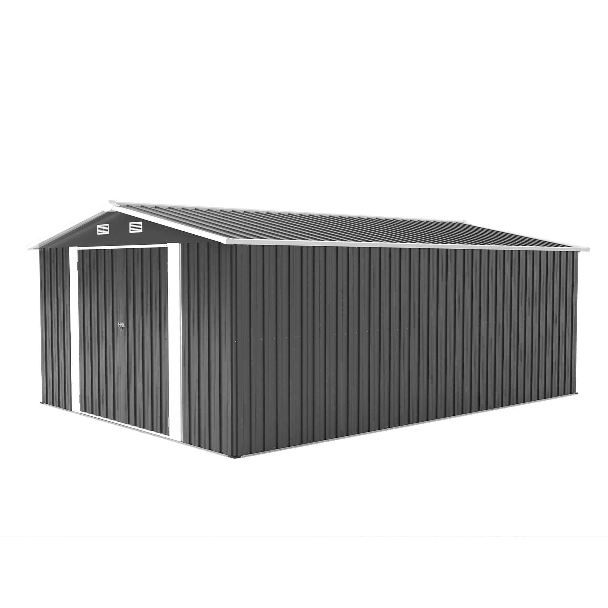 Campcraft  Outdoor Storage Shed 10×14 FT with 3 Lockable Doors,4 Air Vents & Sloped Roof,Utility Tool Shed Metal Storage Garden Sheds  Frame and 4 Vents,for Backyard,Patio,Lawn,dark Grey