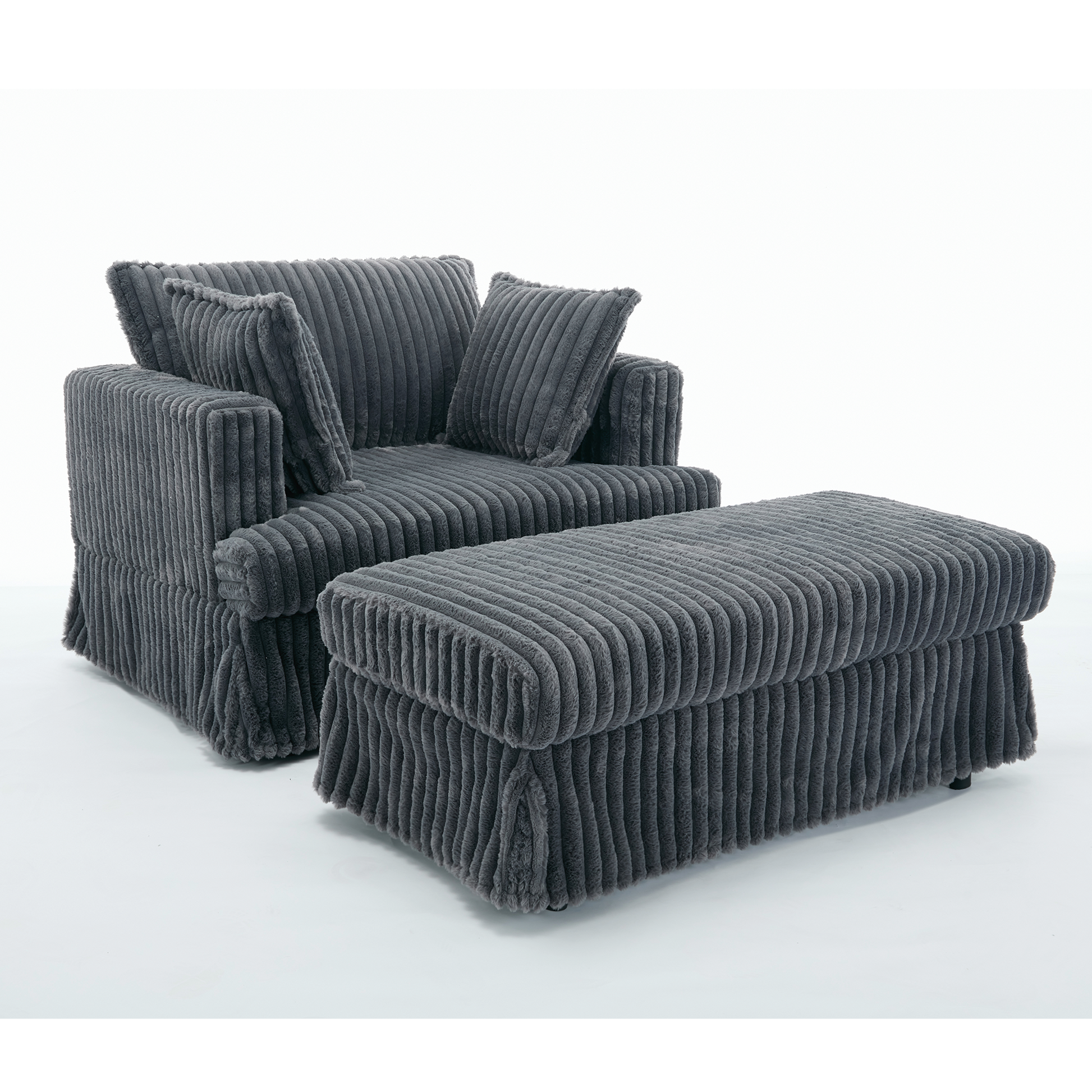 [NEW ARRIVED] 47.7'' Oversized Corduroy Chaise Longue with Ottoman,  Deep Seat  Reclining Chair Sofa, Comfy Thicked Upholstered Pad Chair ,with Foot Stool ,OVERSIZE, Movable Ottoman, Dark Gray