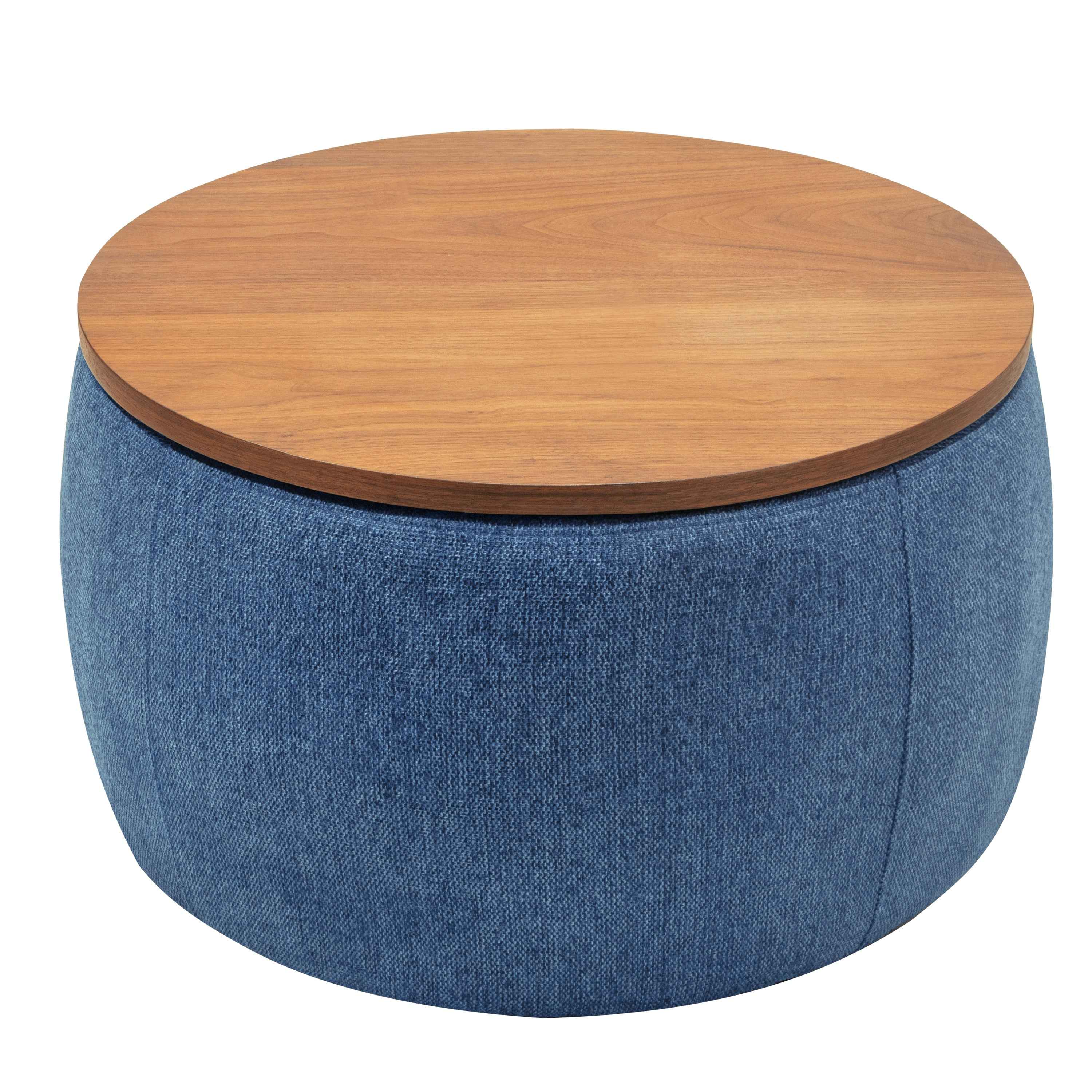 Round Storage Ottoman, 2 in 1 Function, Work as End table and Ottoman, Navy (25.5'x25.5'x14.5')