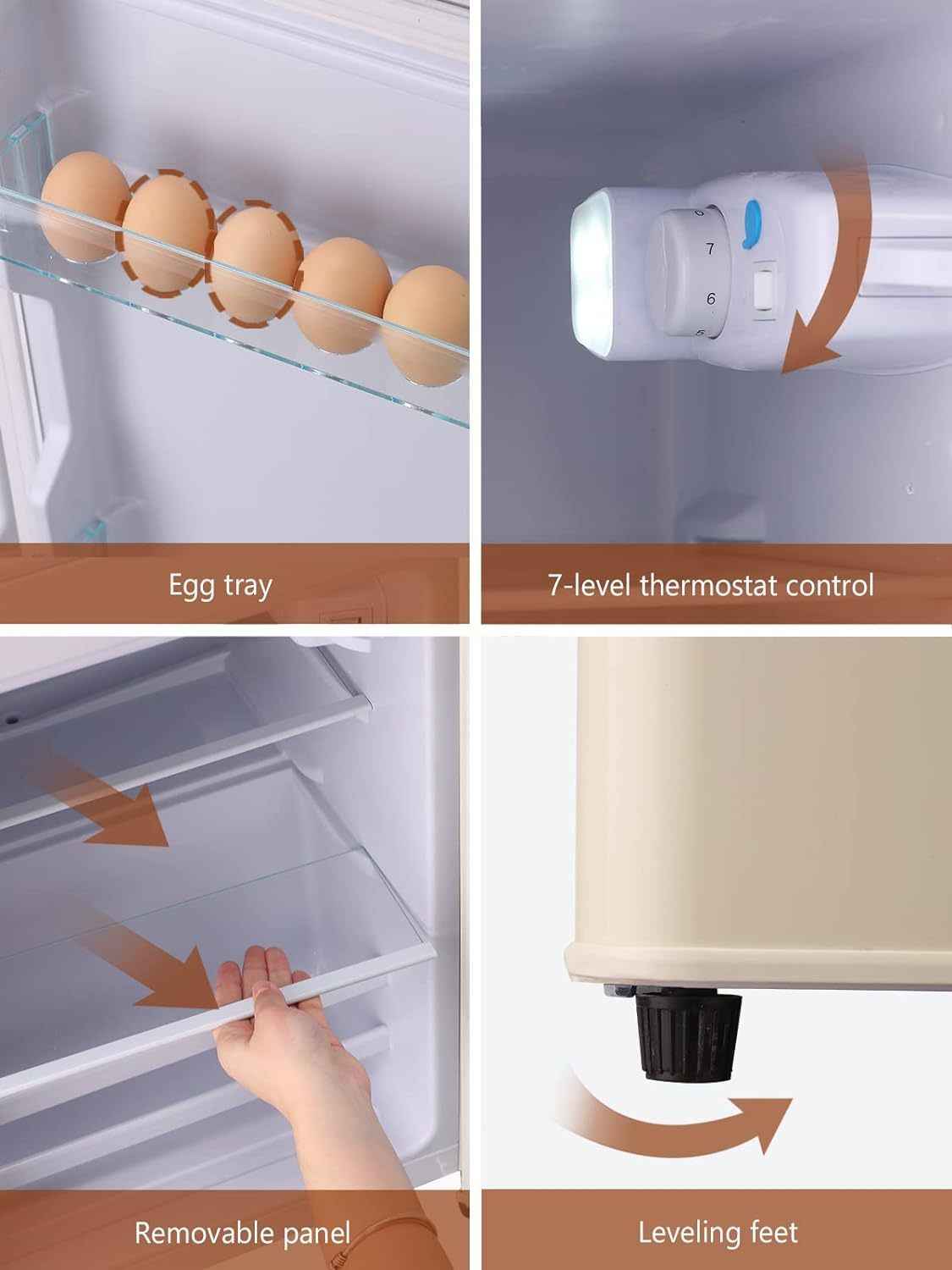 3.5Cu.Ft Compact Refrigerator Mini Fridge with Freezer, Small Refrigerator with 2 Door, 7 Level Thermostat Removable Shelves for Kitchen, Dorm, Apartment, Bar, Office, Cream